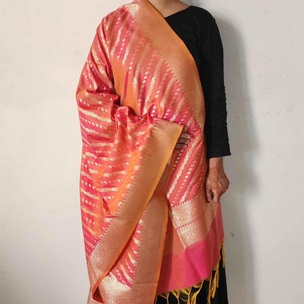 Peach Orange - Banarasi Leheriya Style Dupatta