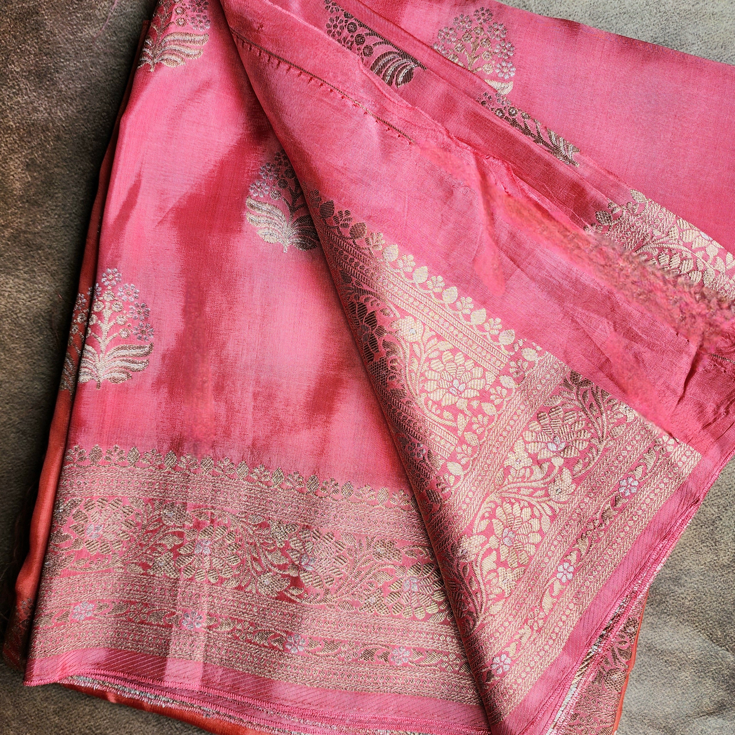 Blush Pink Mashru Katan Silk Saree