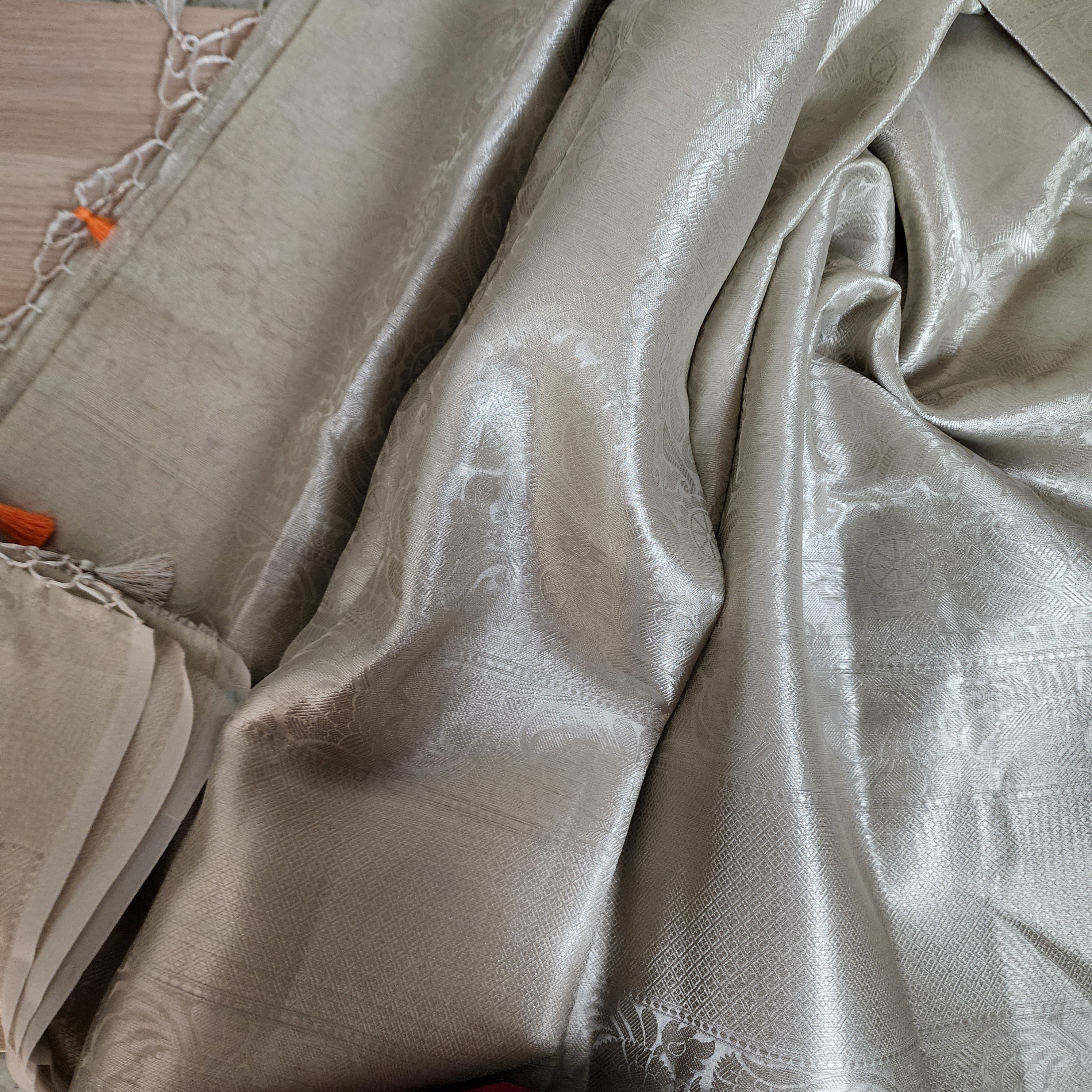 Classic Off-White Water Zari Tissue Sari with tassels