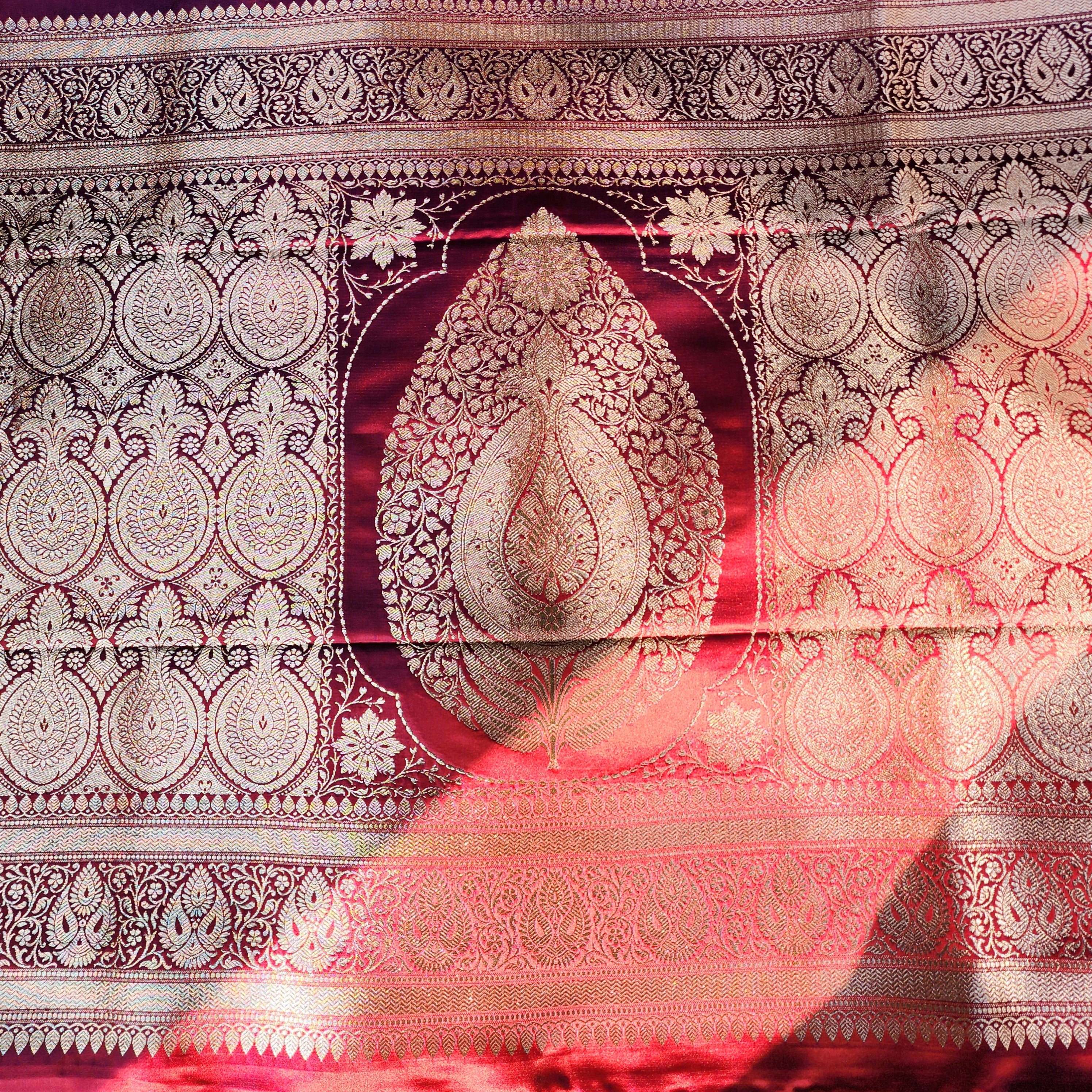 Dhoop Chhaon Raspberry Banarasi Katan Silk Saree