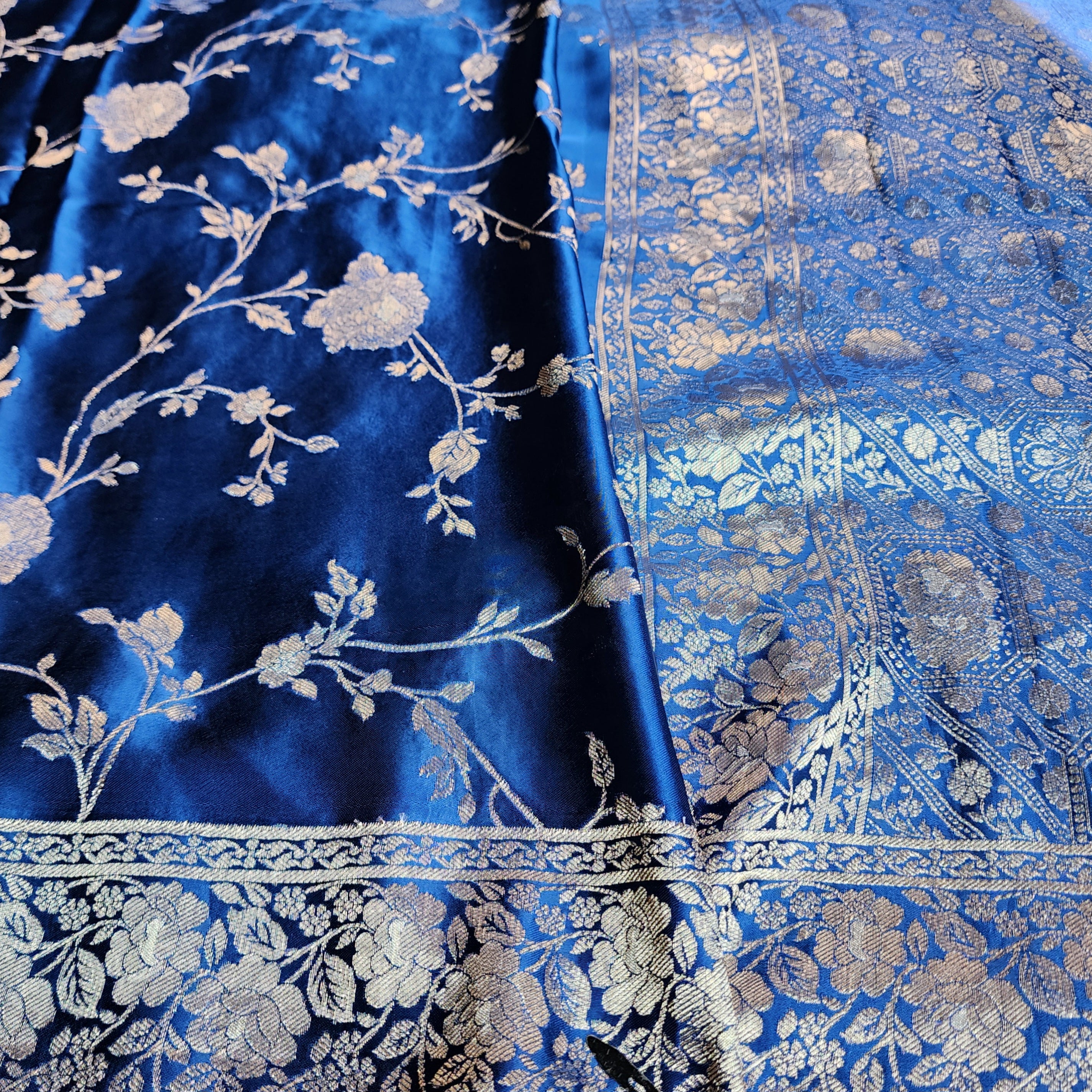 Royal Blue Muslin Silk Saree with Silver Zari Work