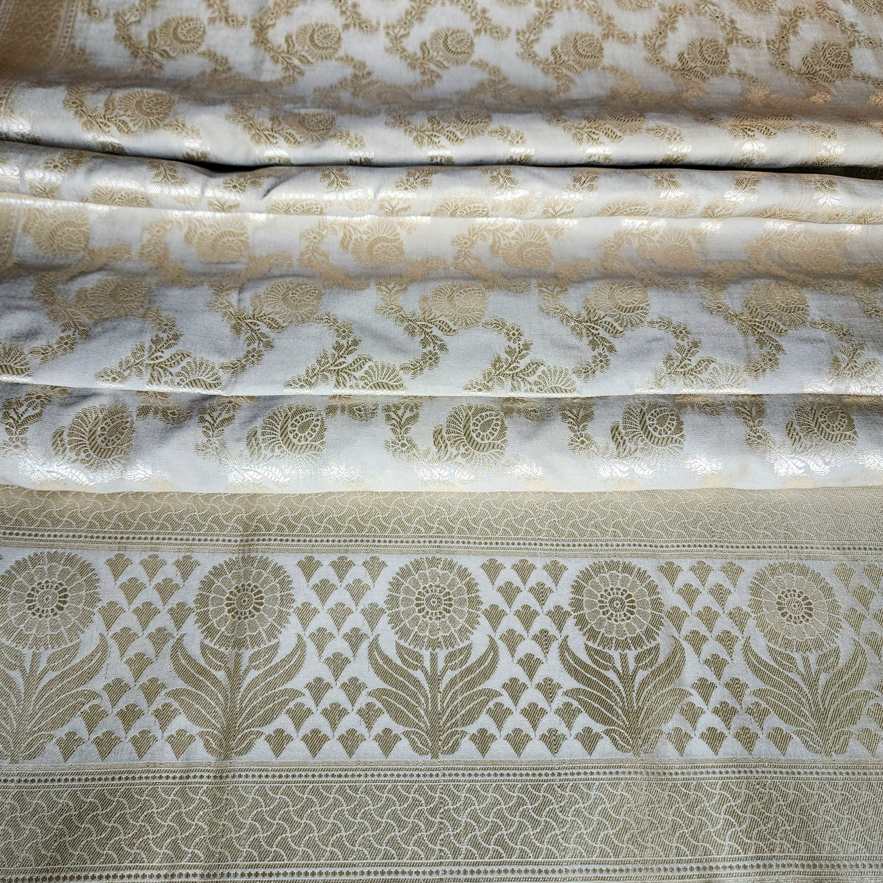 Platinum Grey Floral Jaal Dupatta with Mughal-Inspired Zari Border