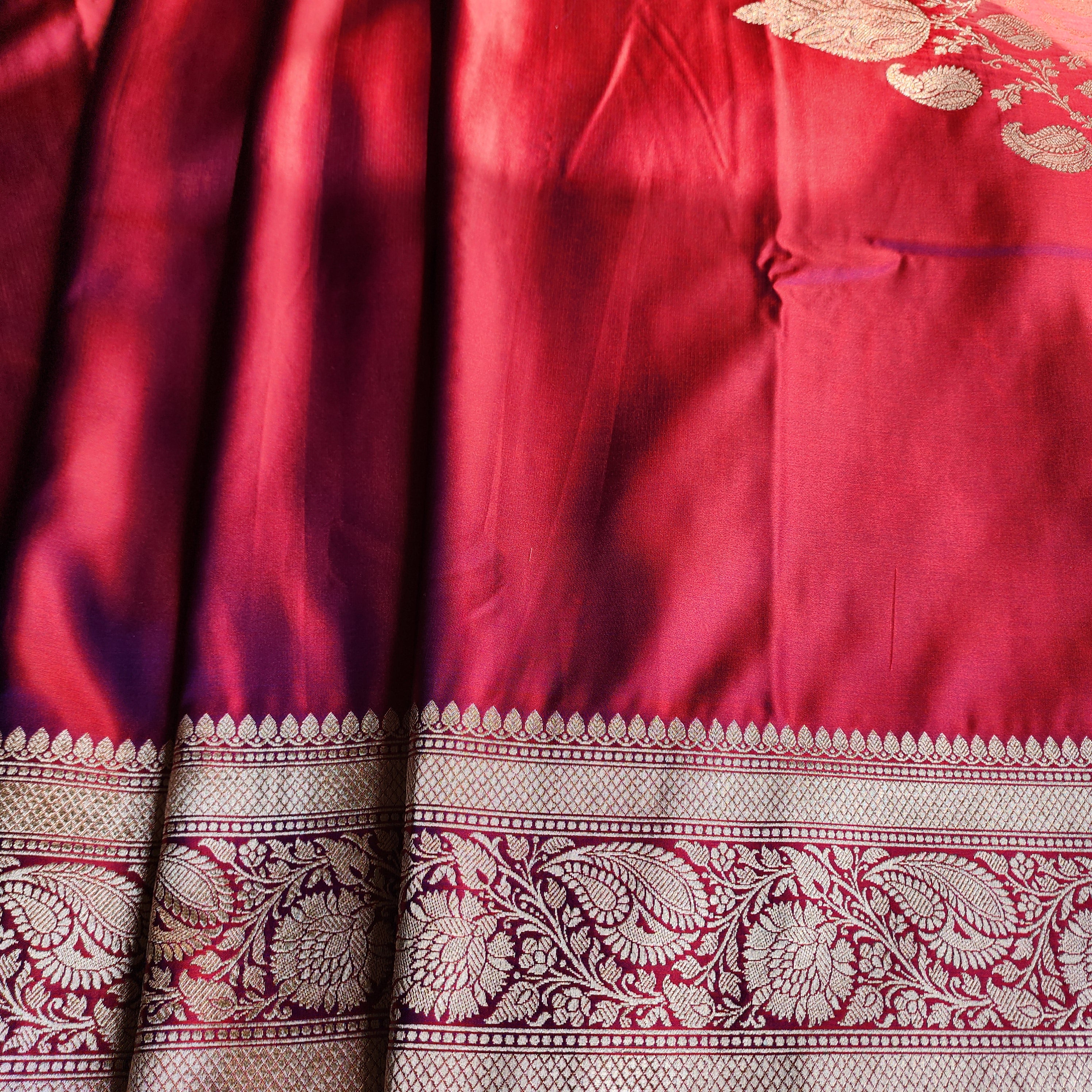 Dhoop Chhaon Raspberry Banarasi Katan Silk Saree