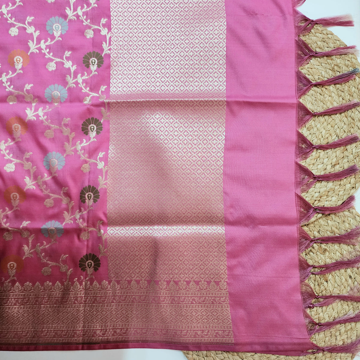 Banarasi Silk Floral Jaal Dupatta - Blush Pink