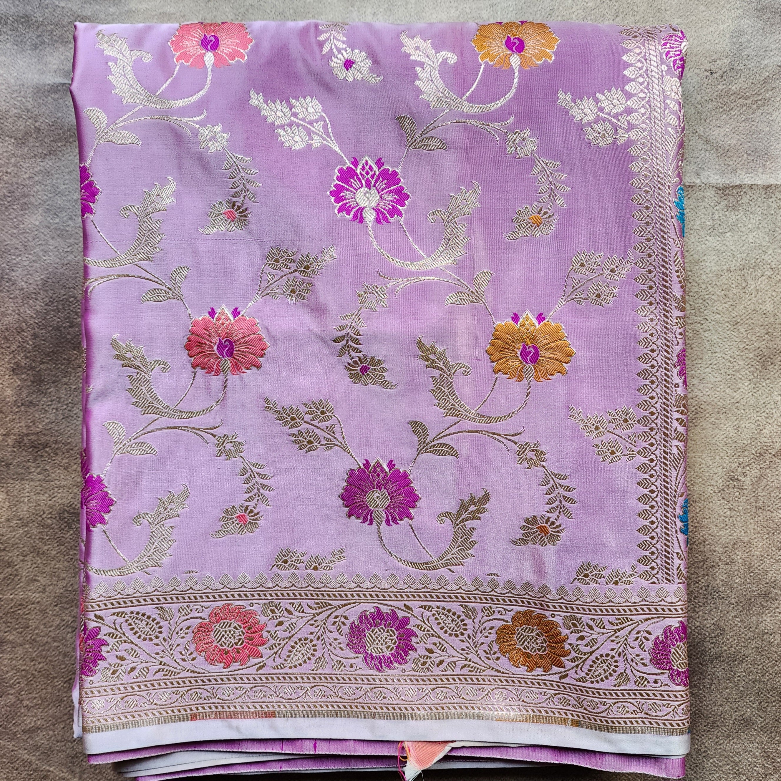 Enriched Banarasi Katan Silk Saree | Soft Lavender Pink Multicolor Meenakari Floral Jaal