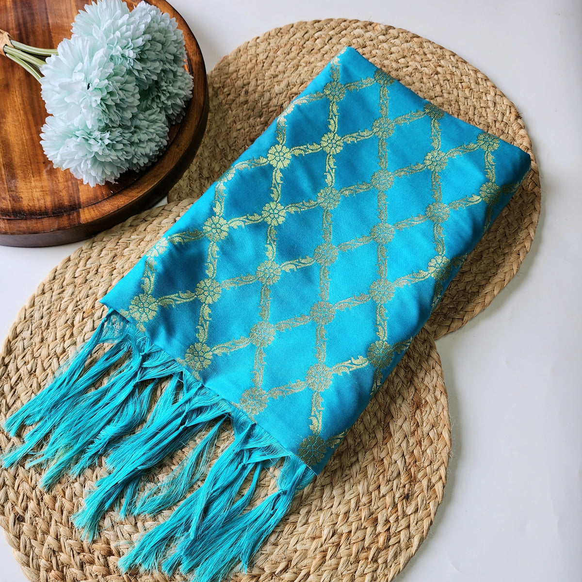 Banarasi Tapetta Silk - Turquoise Zari Jaal Dupatta
