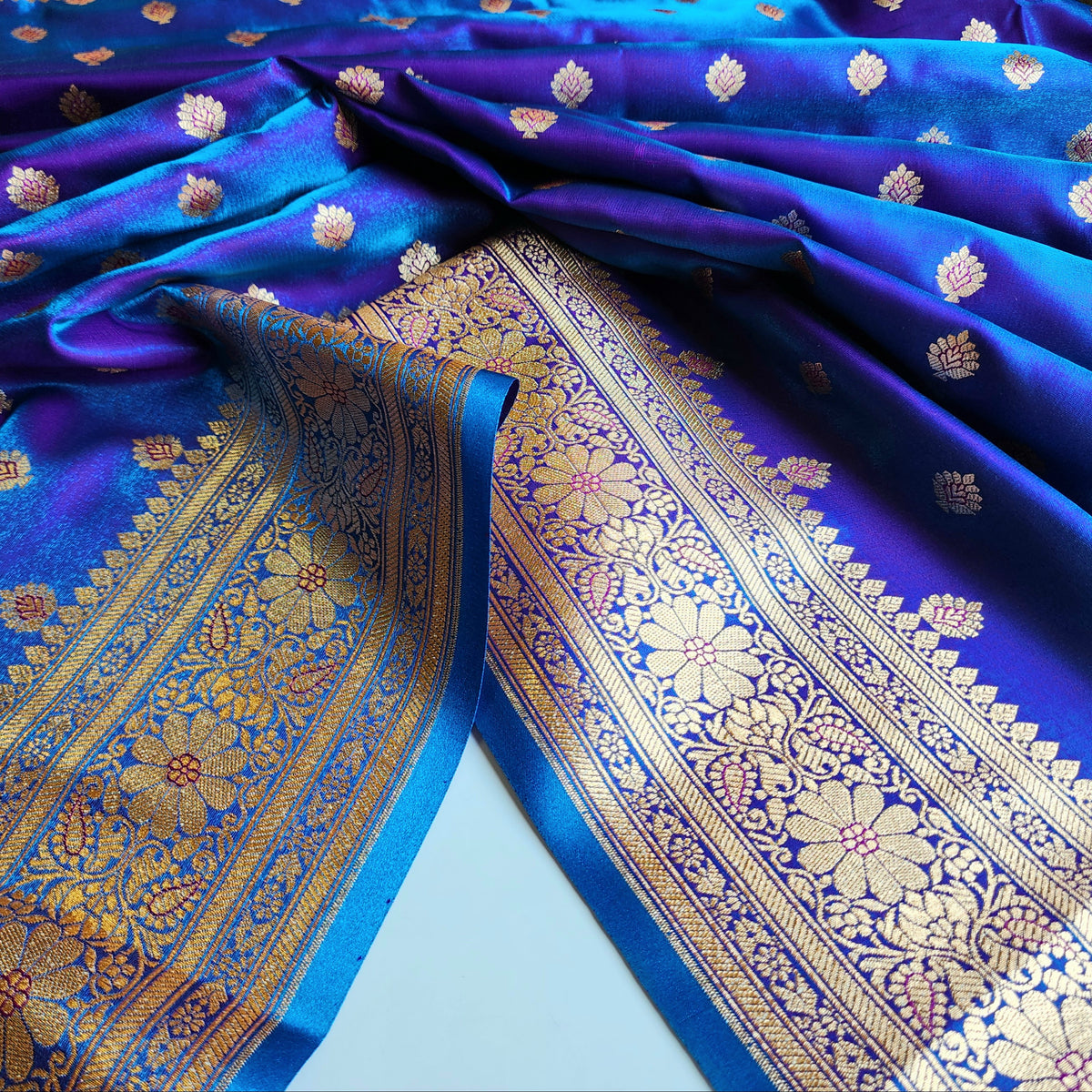 Royal Purple Blue Banarasi Silk Saree with Golden Zari Weave