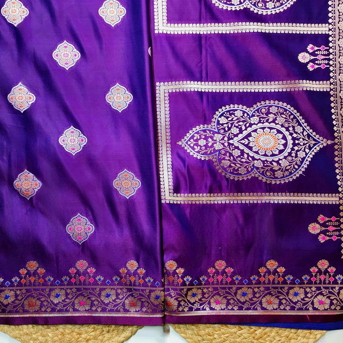 Purple Banarasi Katan Silk Saree with Multicolor Meenakari