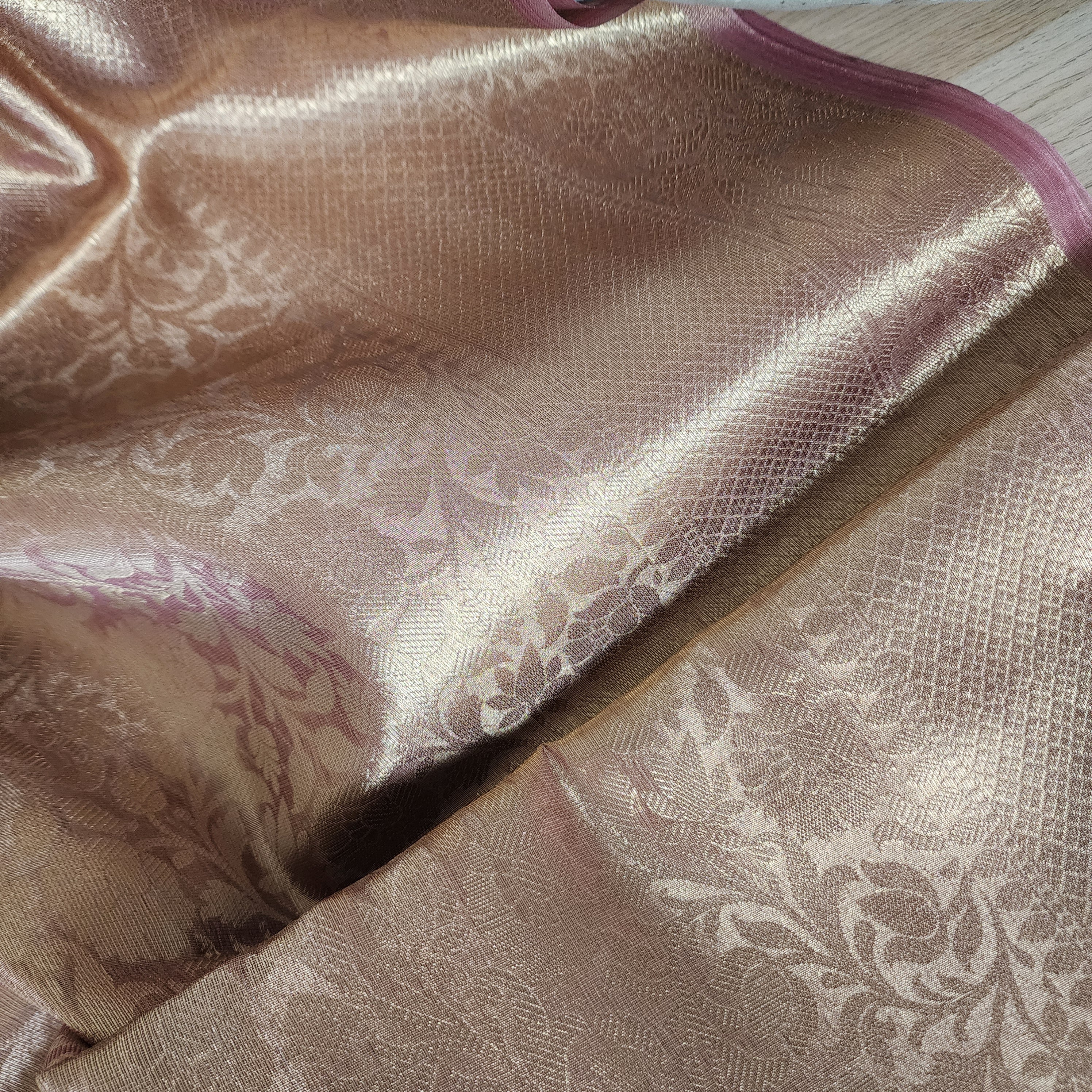 Temple Gold Kanjivaram Style Tissue Silk with Blush Pink Border