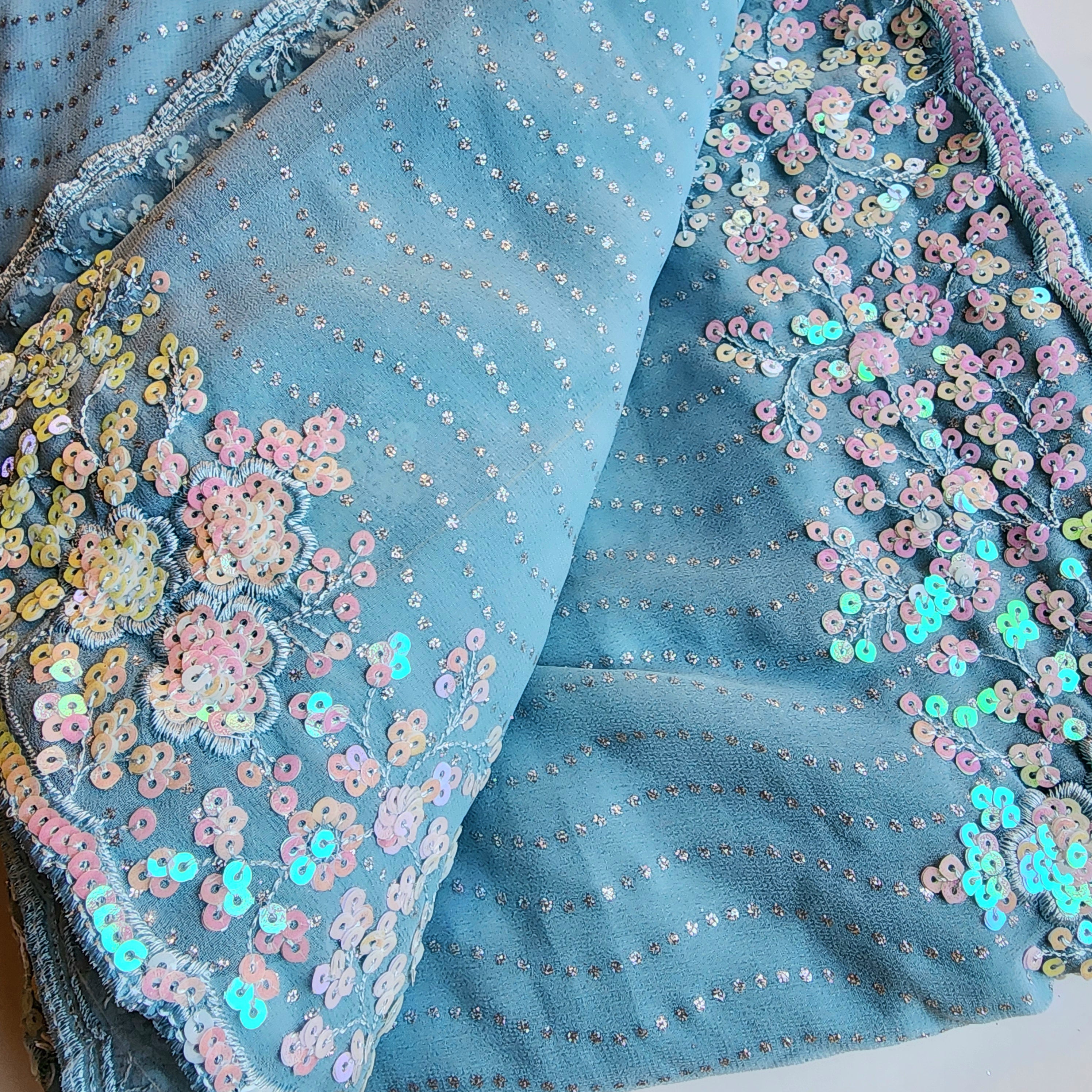 Soft Blue Designer Chiffon Silk Saree