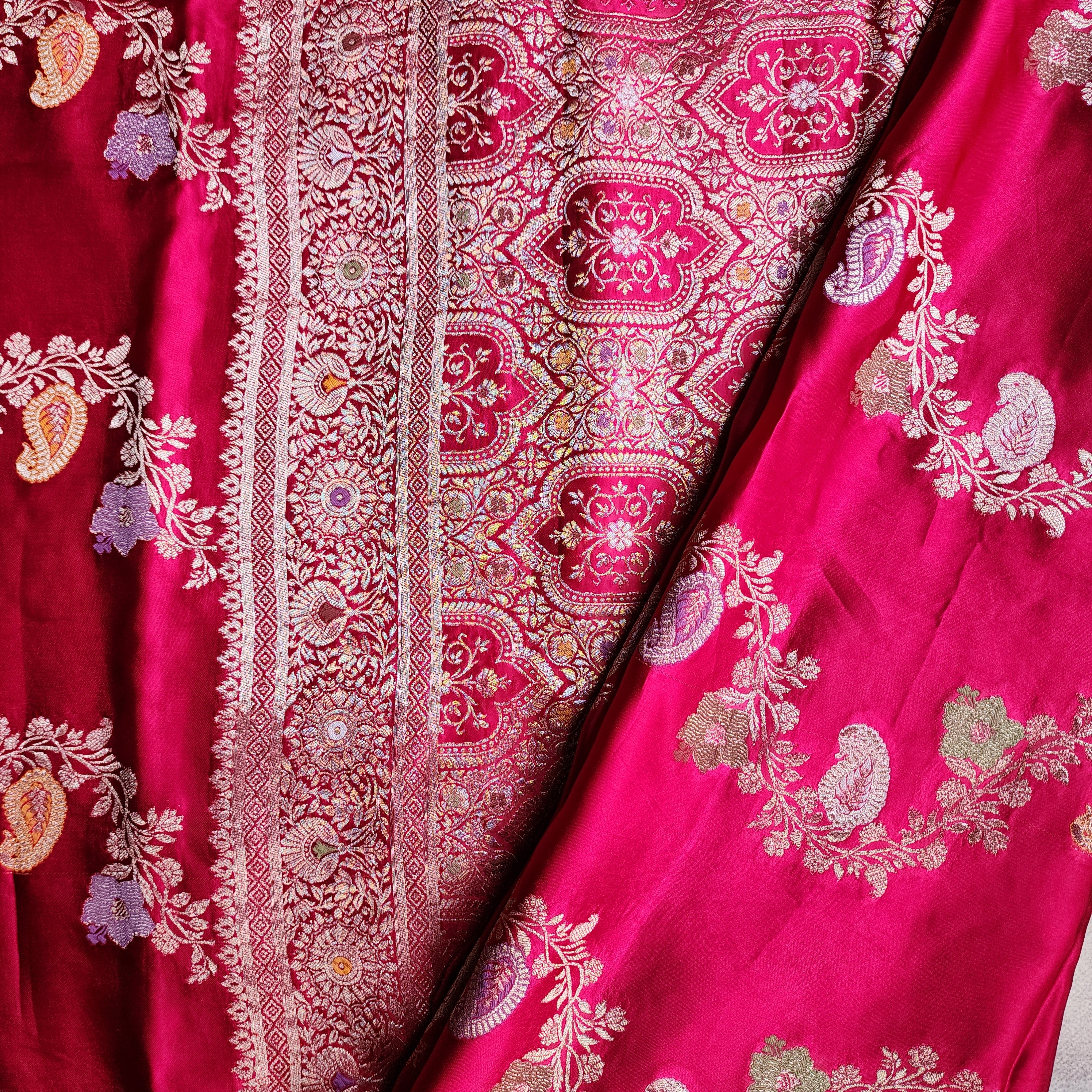 Deep Magenta Mashru Katan Silk Saree