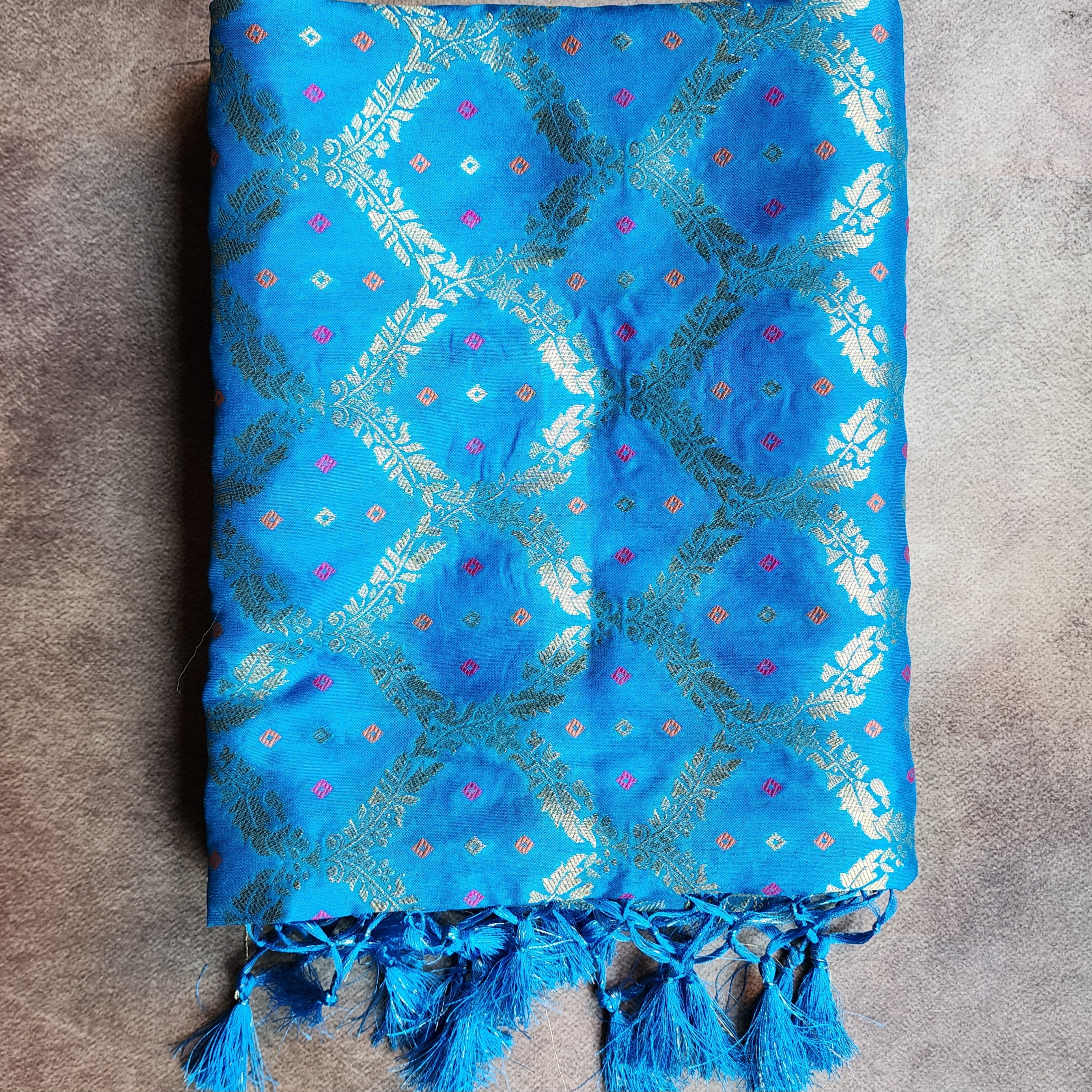 Sky Blue Bandhani Dupatta with Traditional Jaal