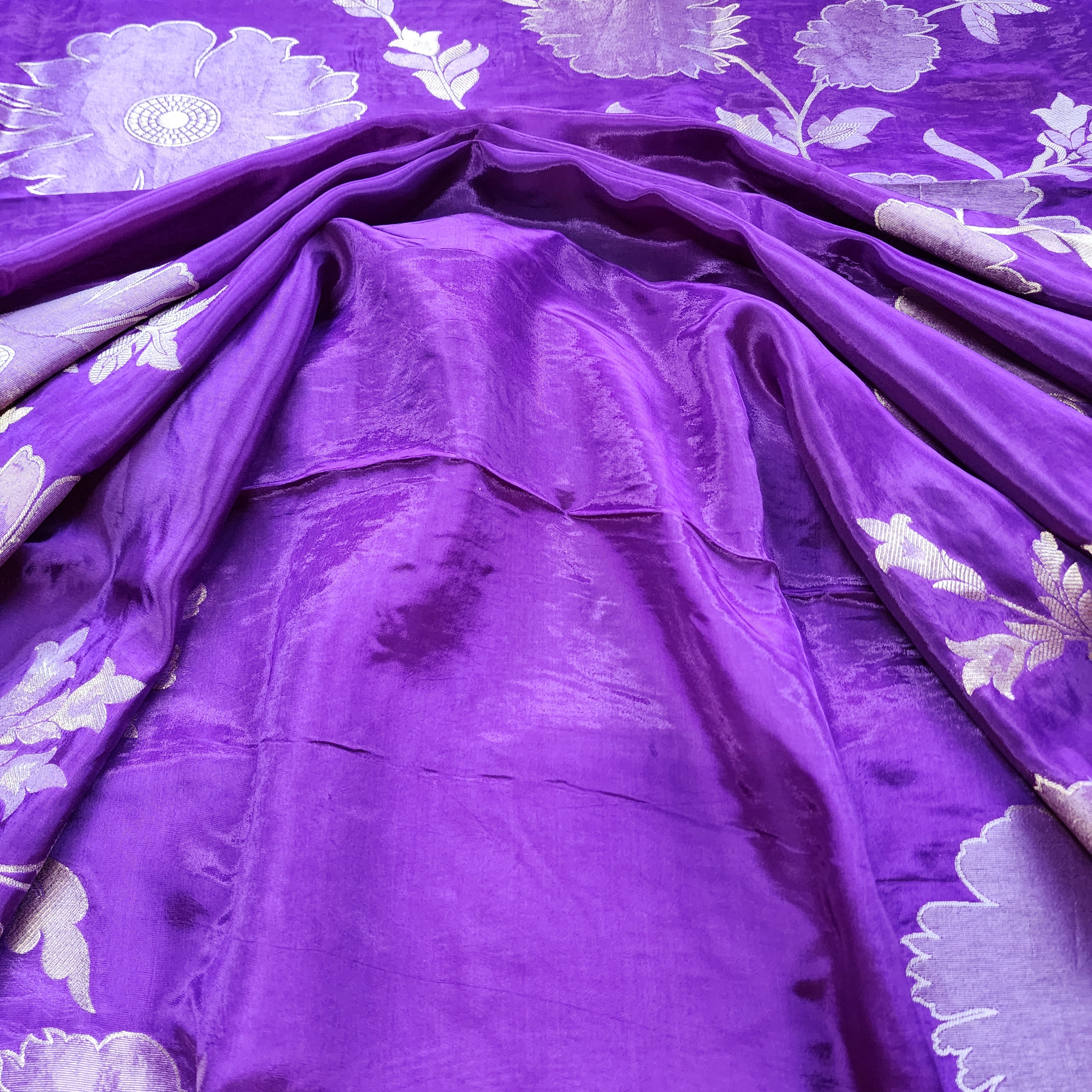 Plum Purple Muslin Silk Saree with Floral Weave