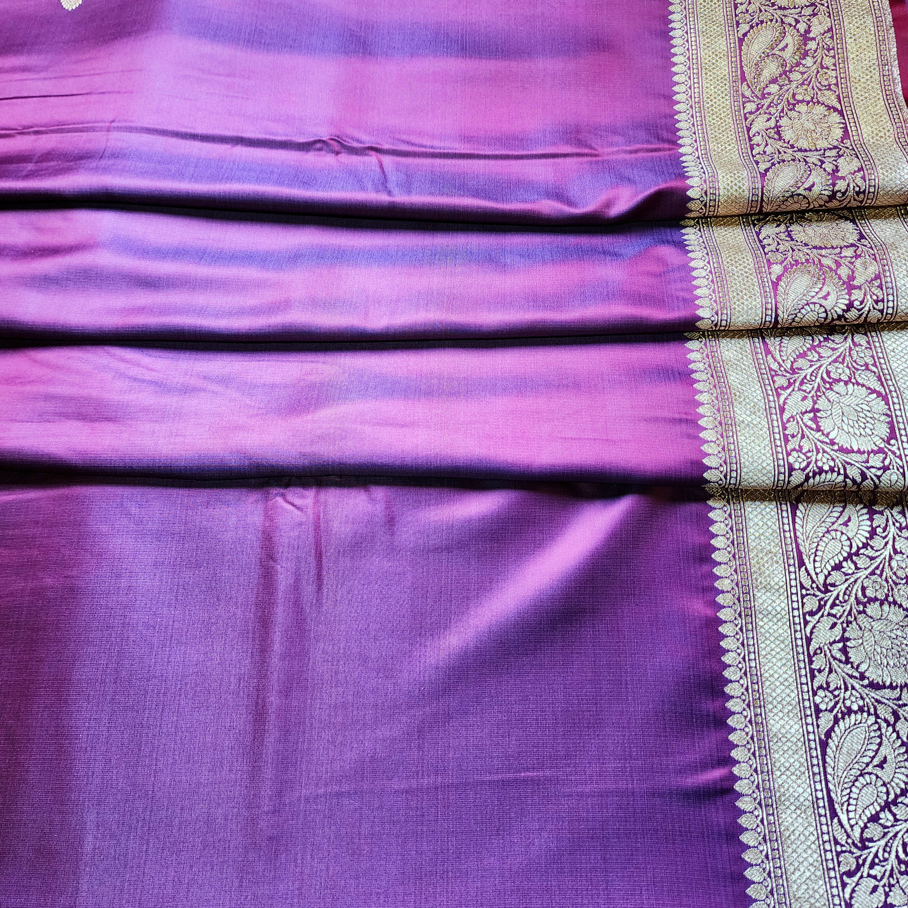 Dhoop Chhaon Deep Violet Banarasi Katan Silk Saree