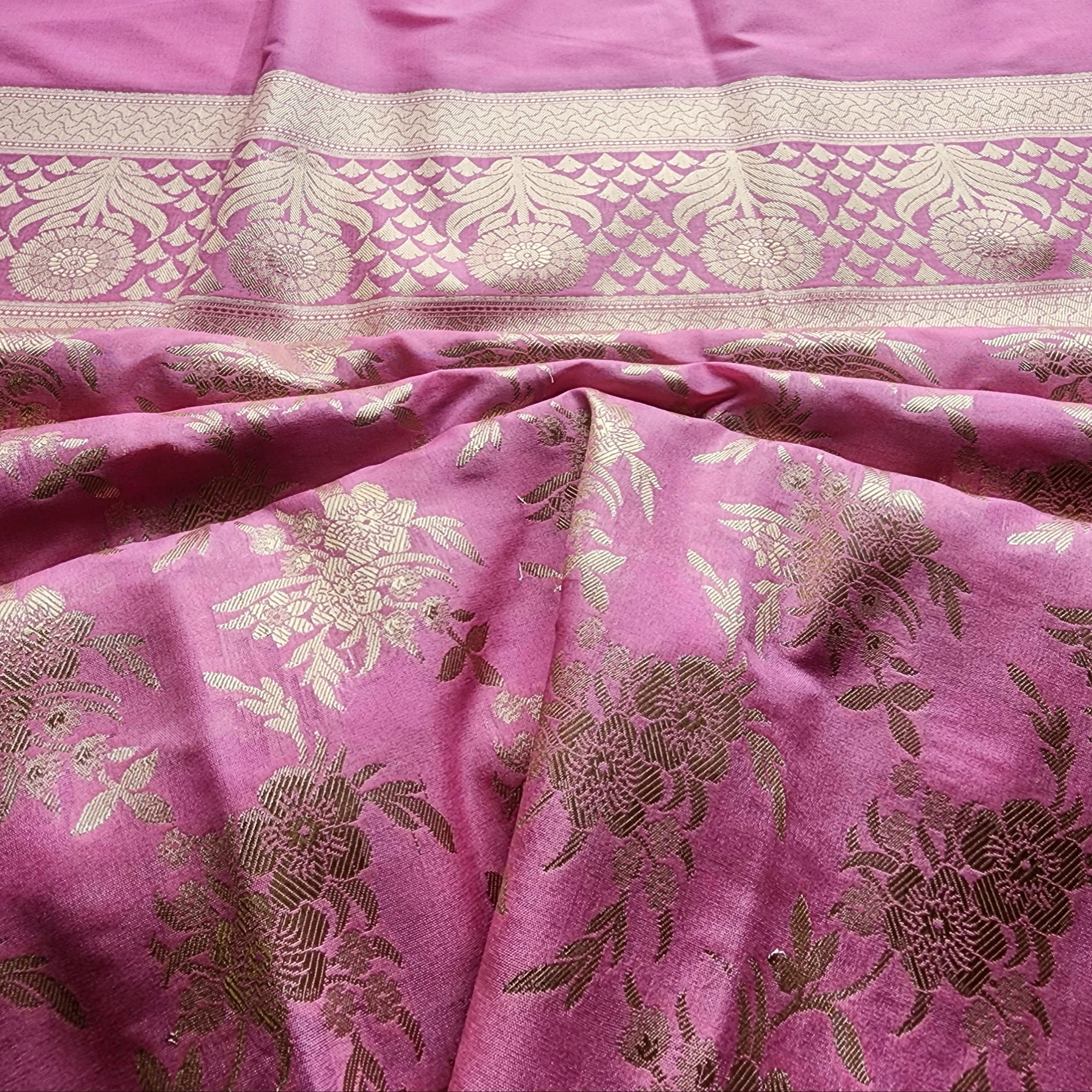 Vibrant Pink Banarasi Dupatta - Floral Brocade Zari