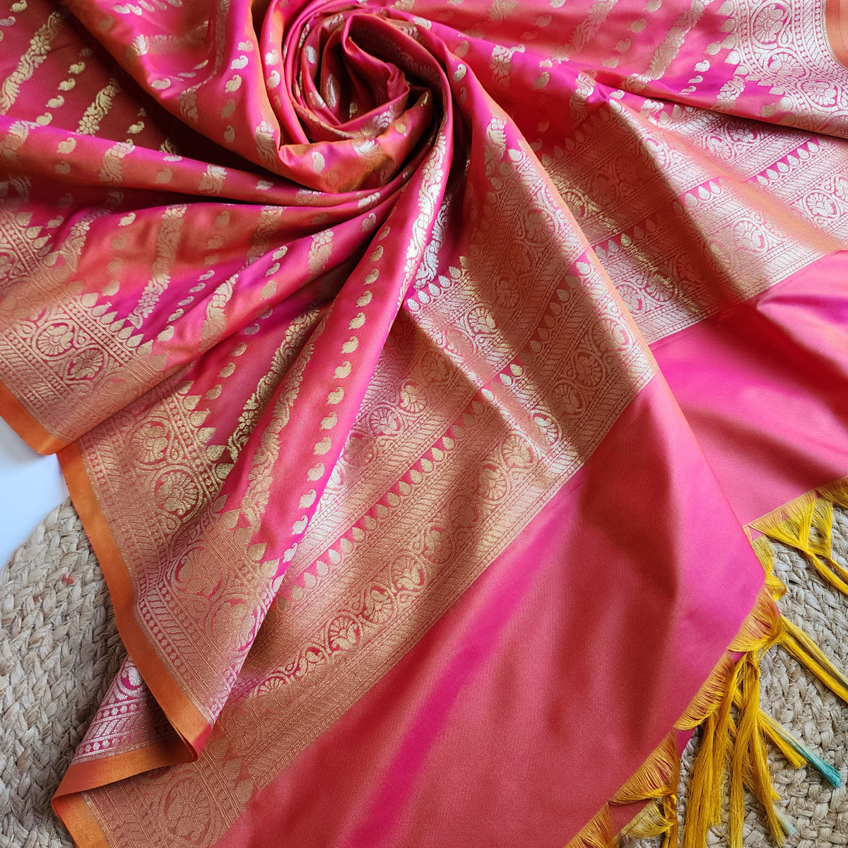 Peach Orange - Banarasi Leheriya Style Dupatta
