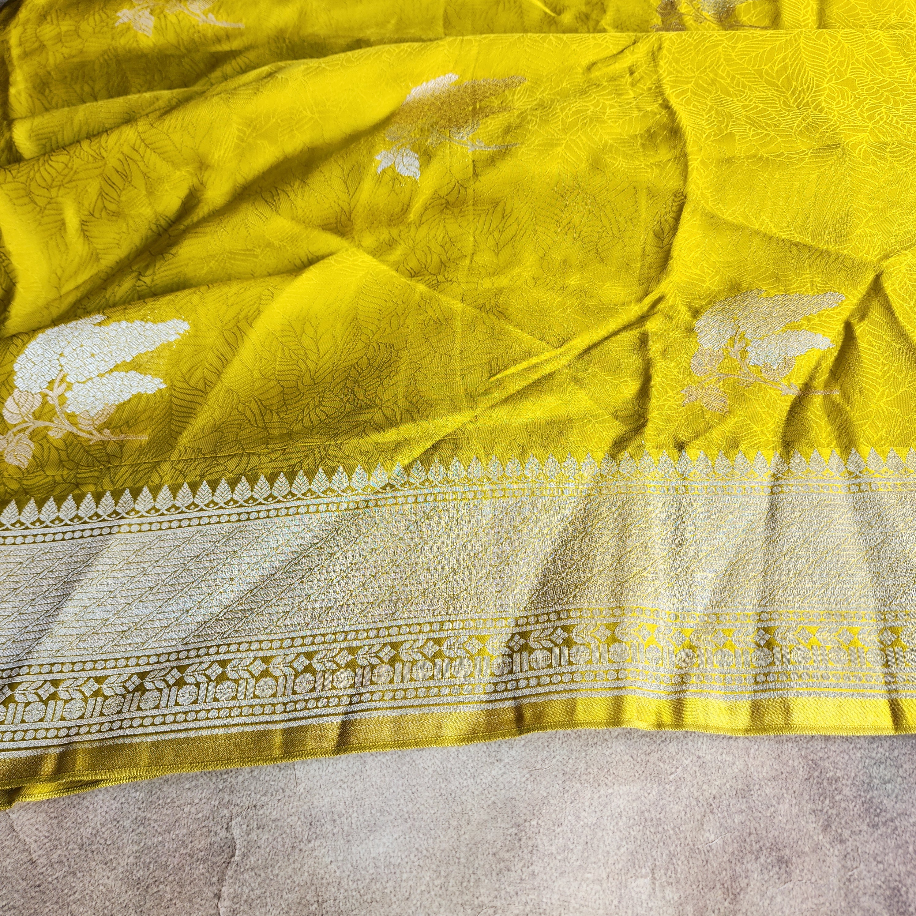 Mustard Yellow Mashru Katan Silk Saree
