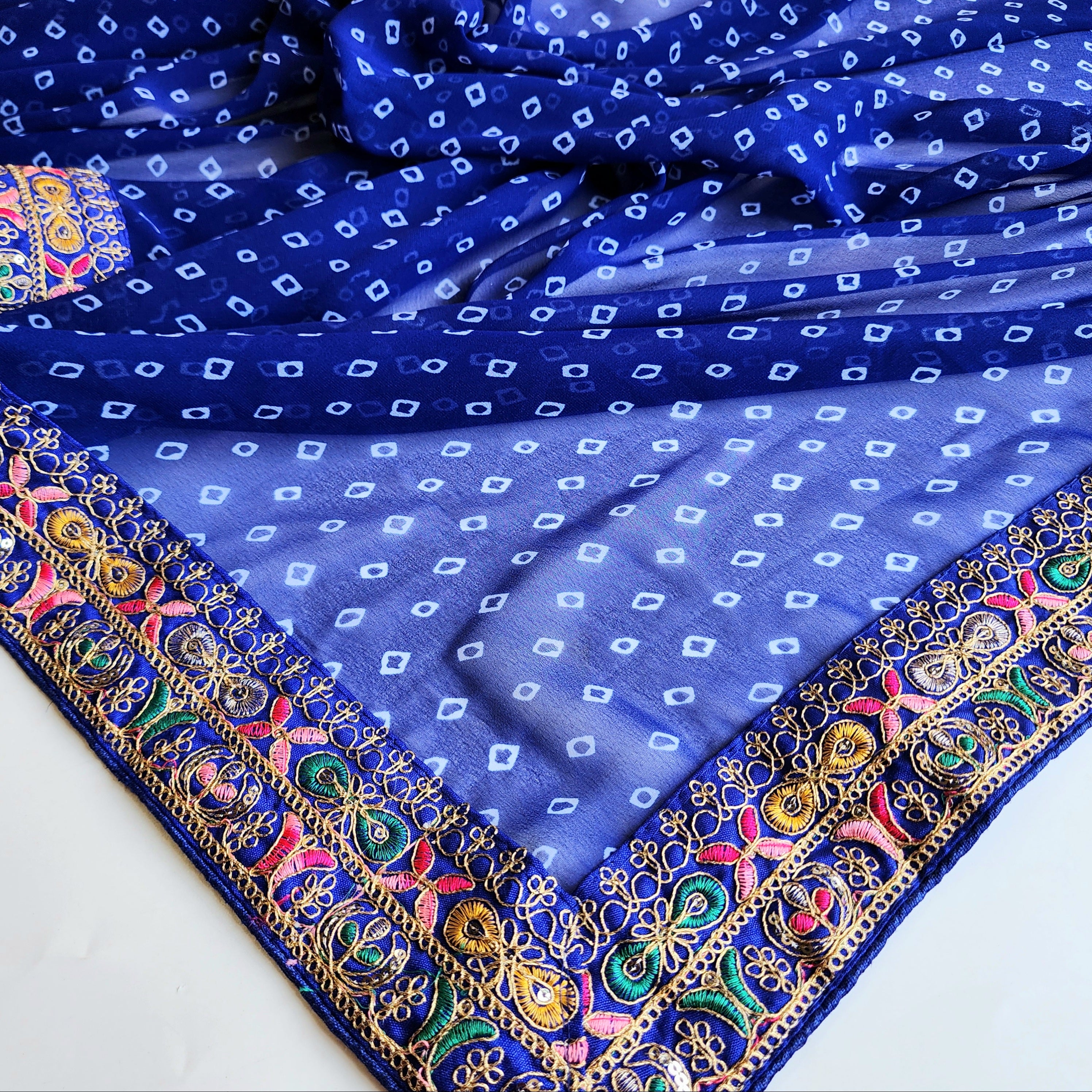 Embroidered Bandhani Designer Saree in Blue