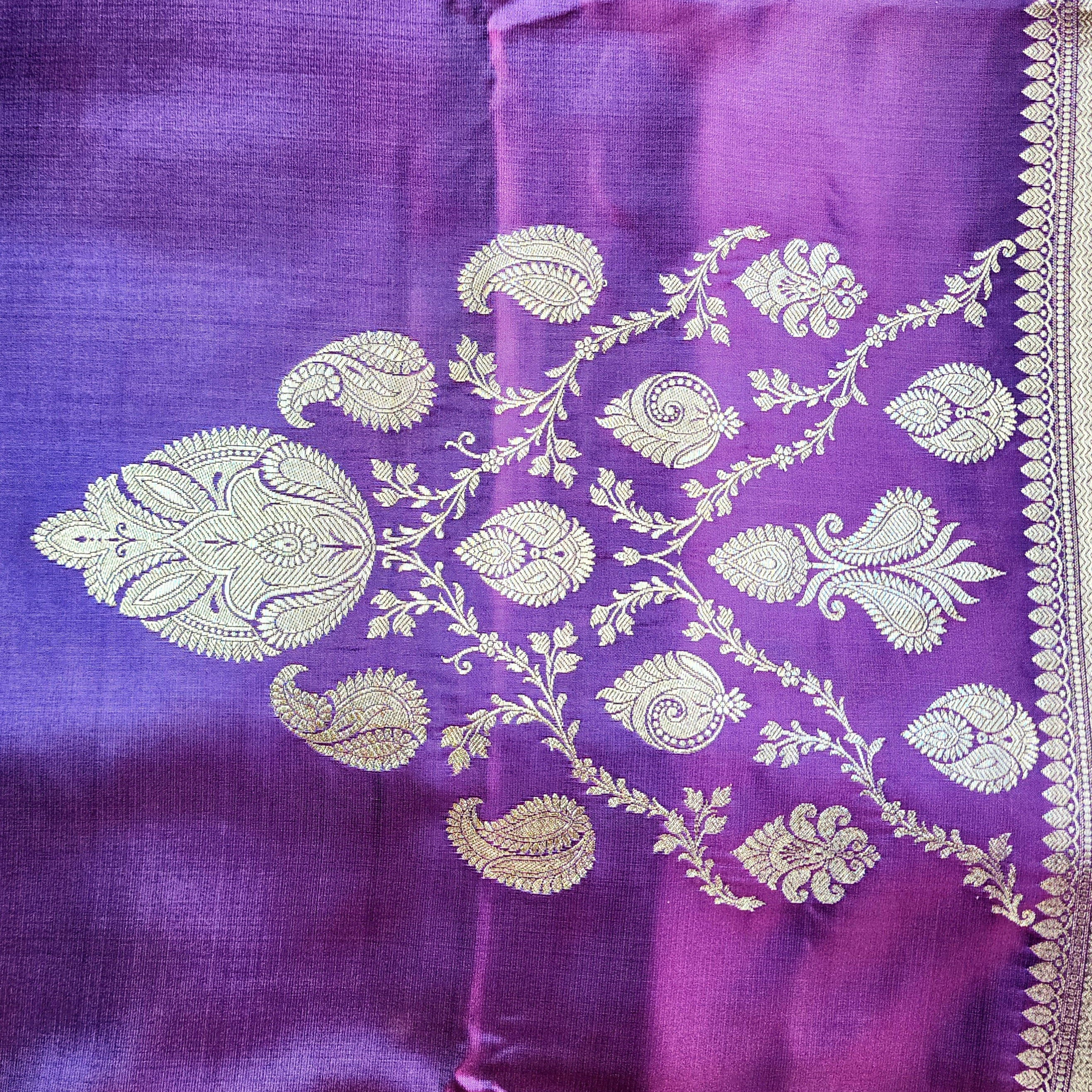 Dhoop Chhaon Deep Violet Banarasi Katan Silk Saree