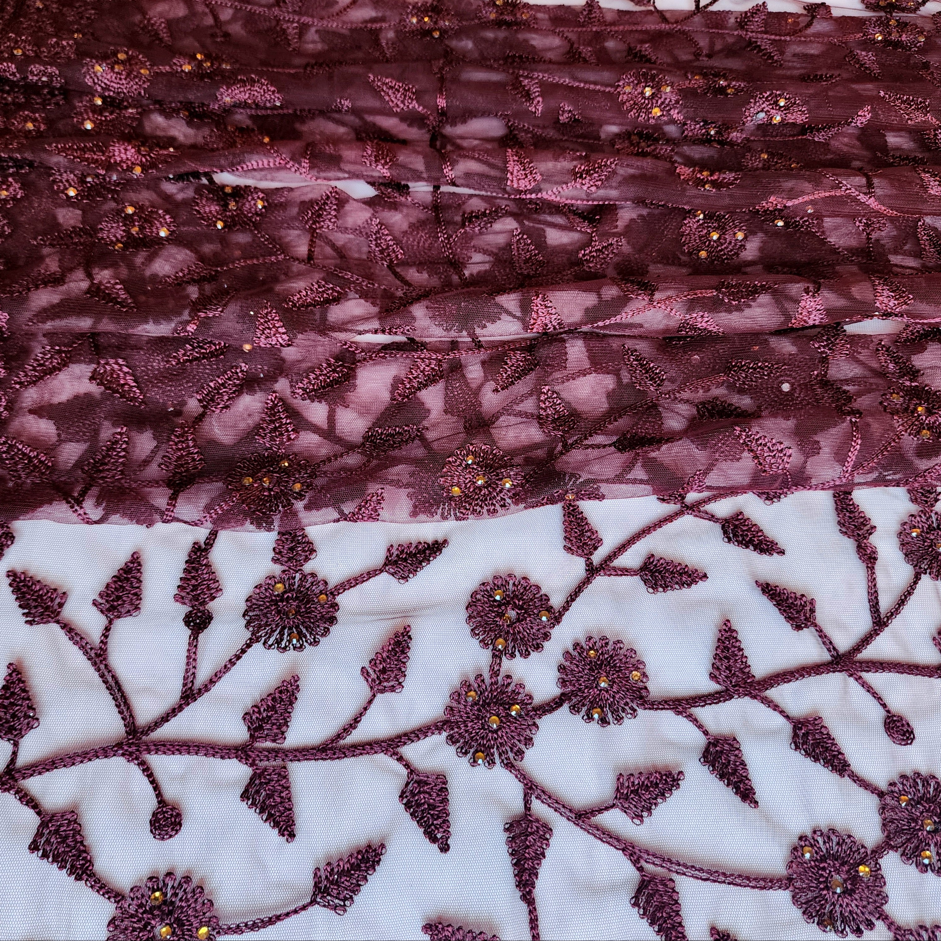 Embroidered Net Designer Saree in Wine