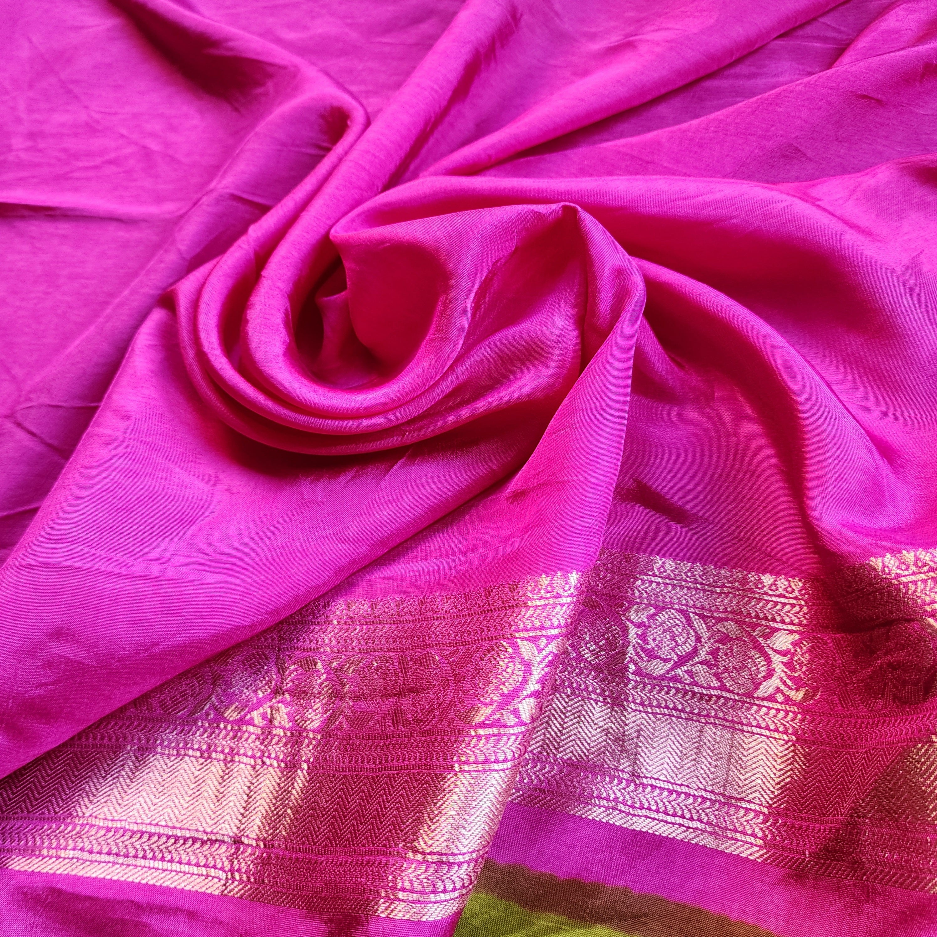 Olive Green Muslin Silk Saree with Traditional Silver Zari Work