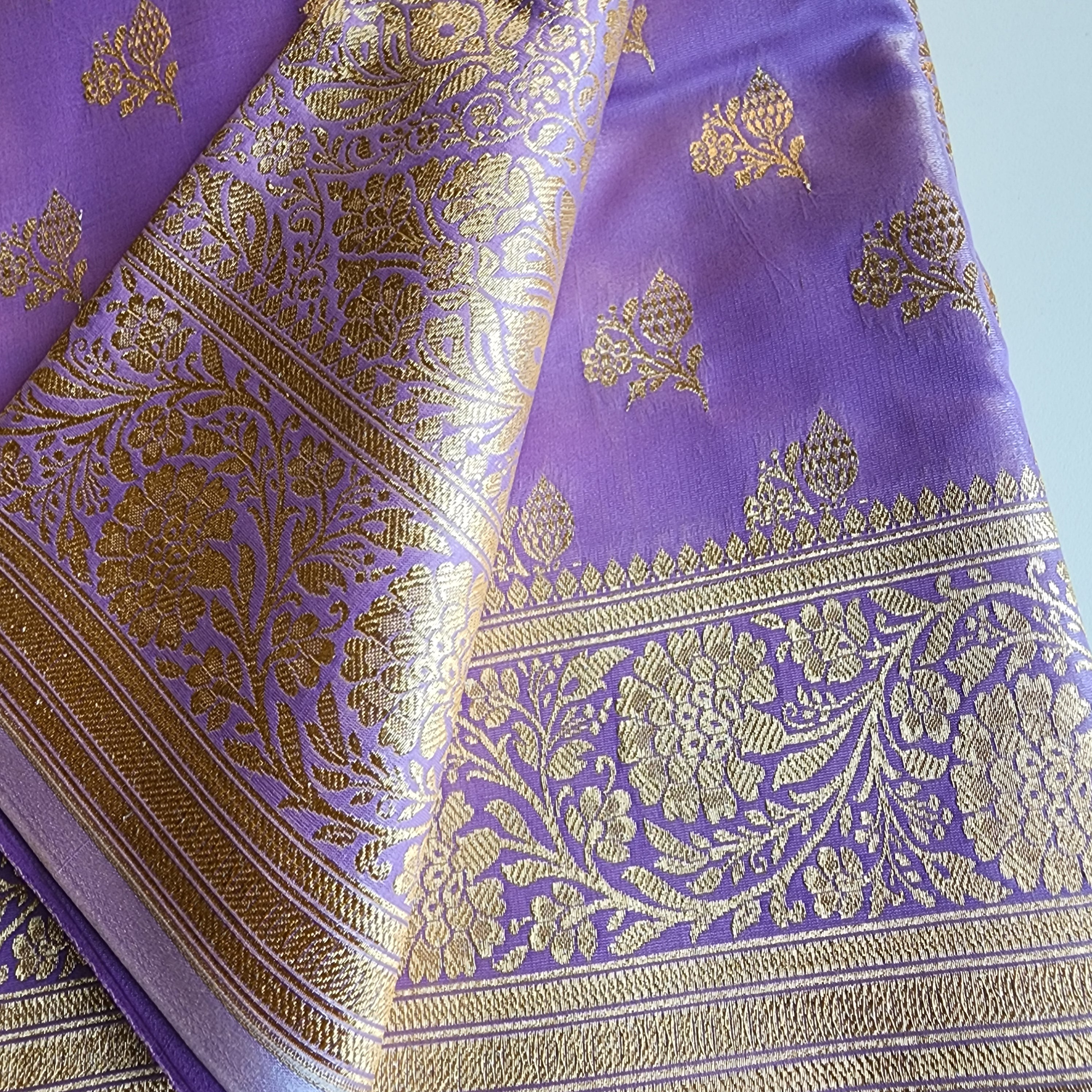 Rich Violet Banarasi Silk Saree with Gold Zari Weaving
