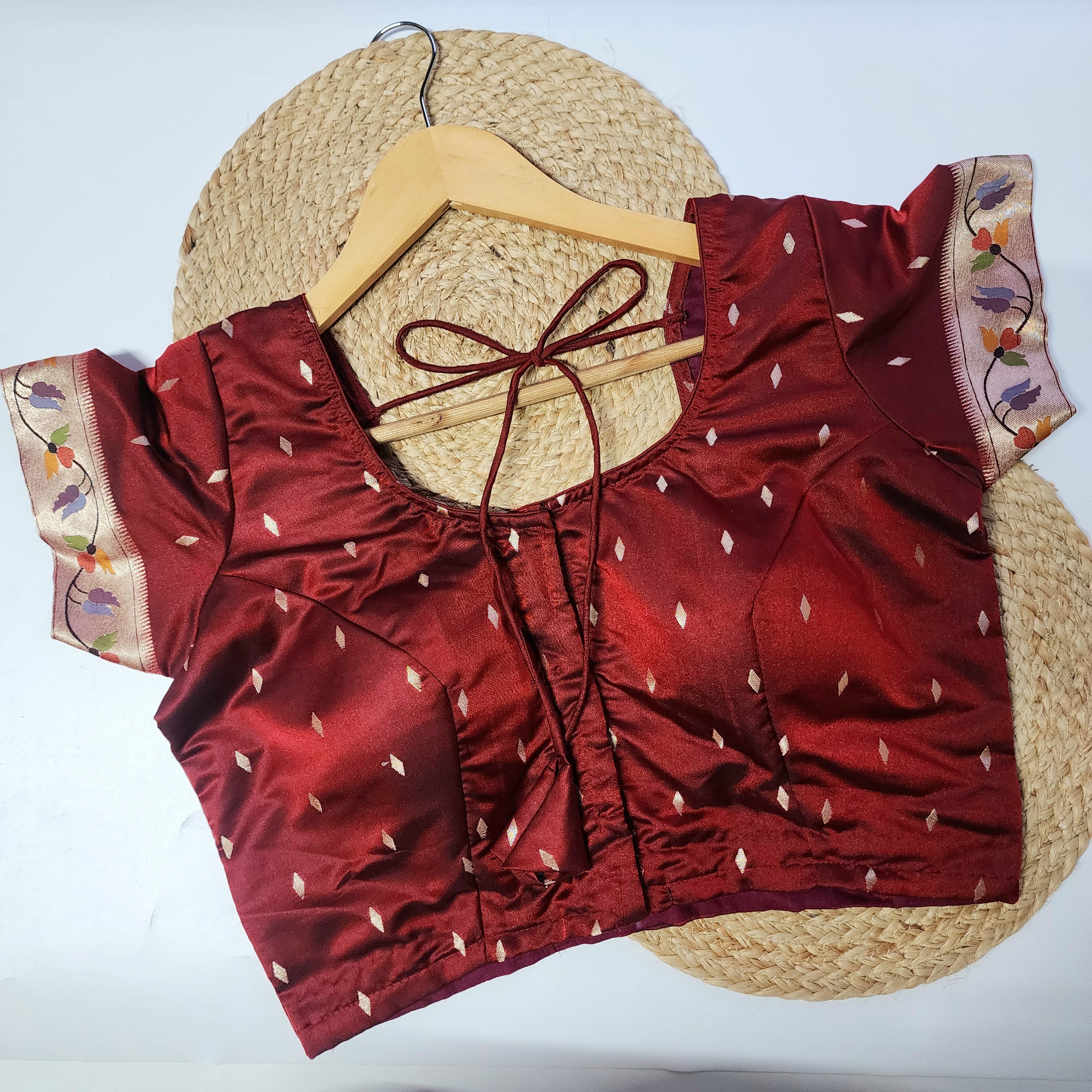 Raahi - Maroon Paithani Silk Saree with Stitched Blouse
