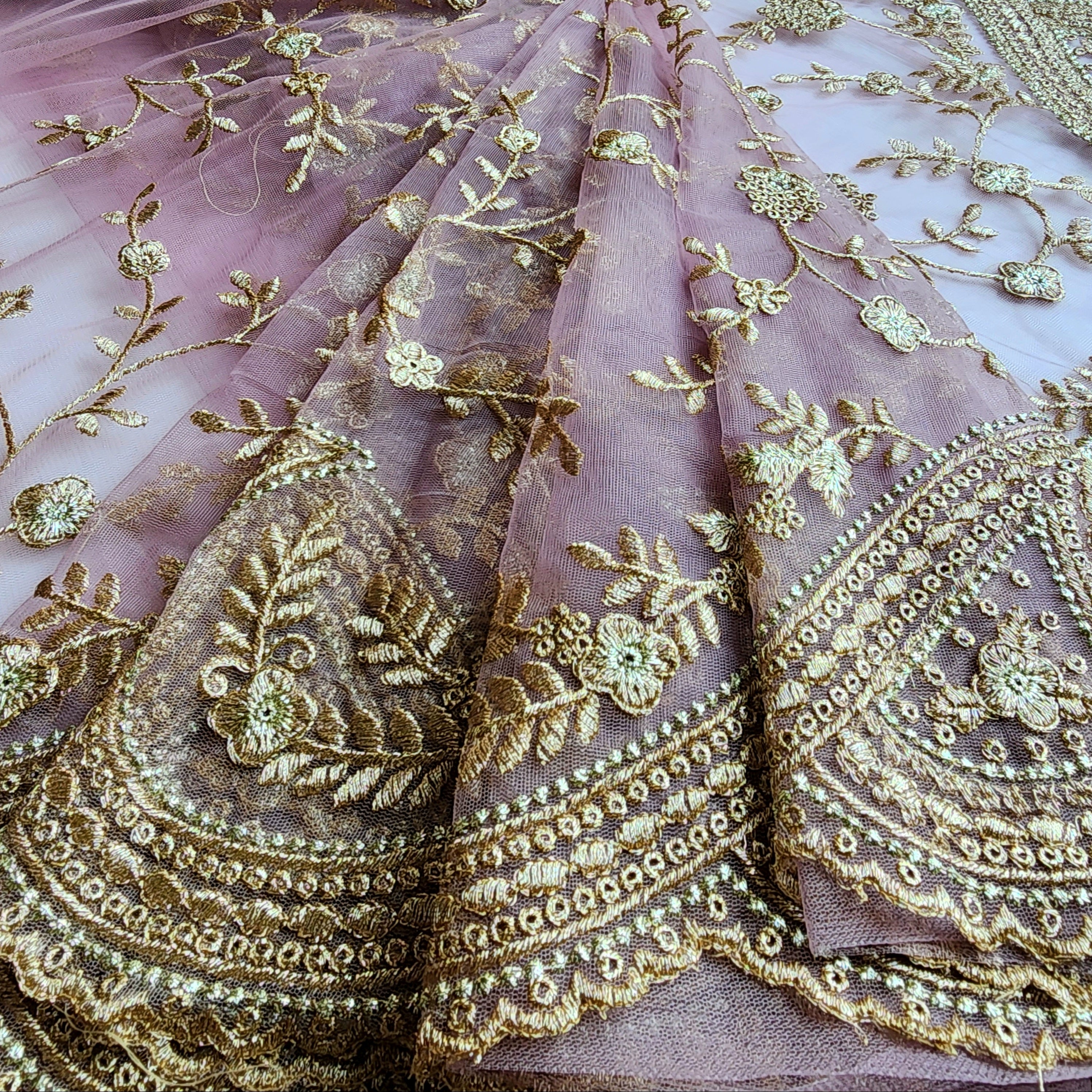 Pink Zardozi Embroidered Embellished Designer Net Saree