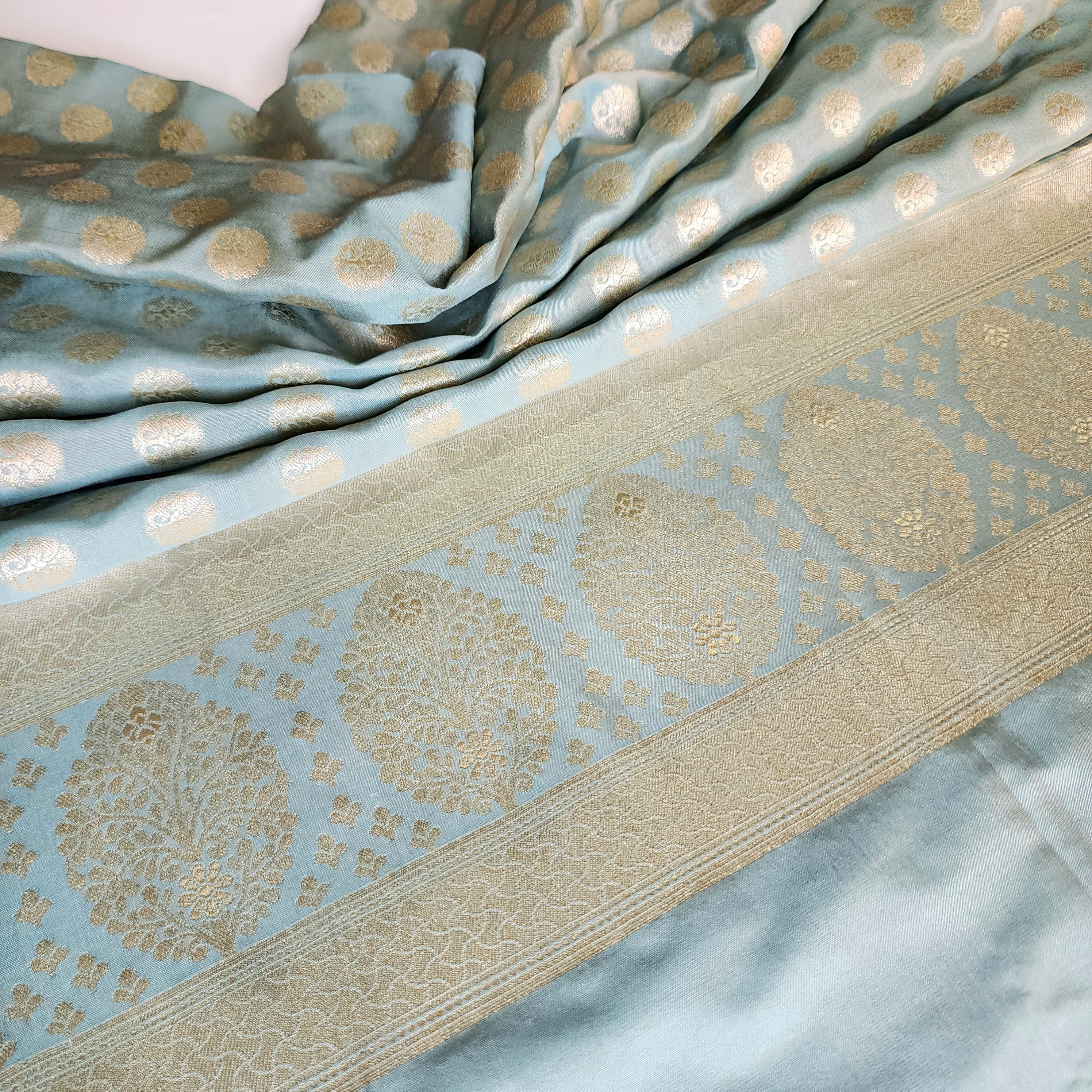 Dusty Mint Banarasi Dupatta with Soft Polka Dots