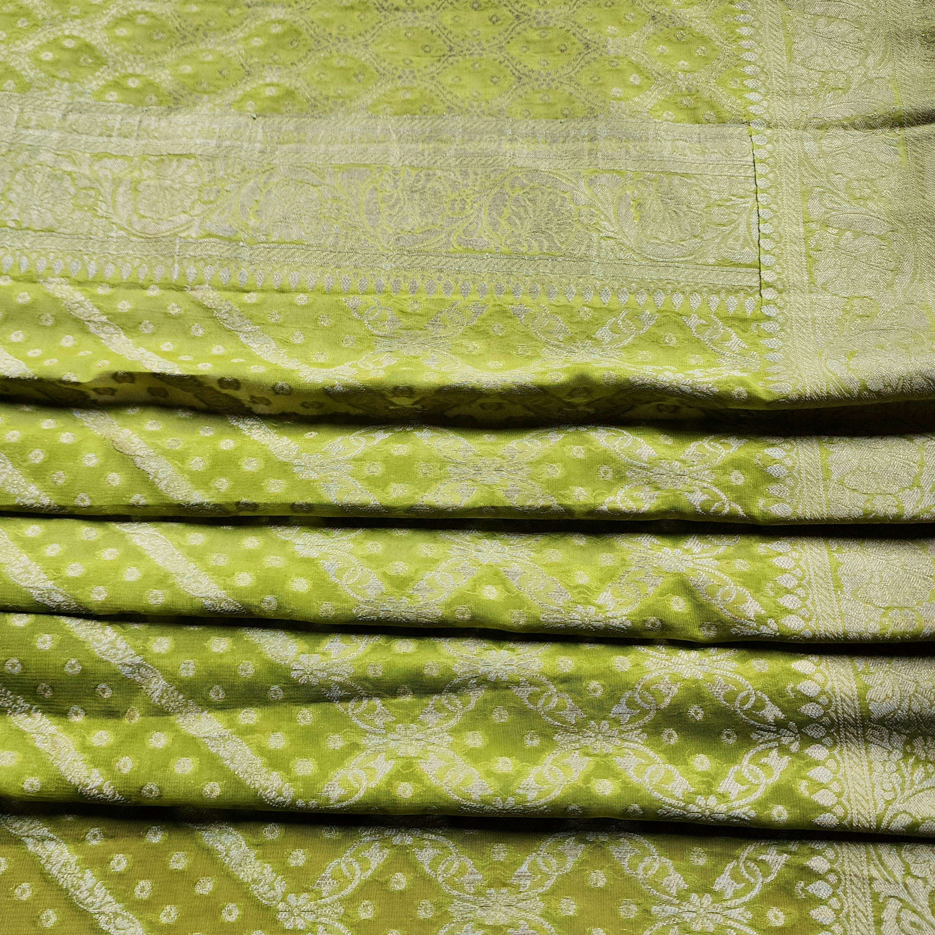 Mehndi Green Pure Khaddi Georgette Banarasi Saree with Golden Zari