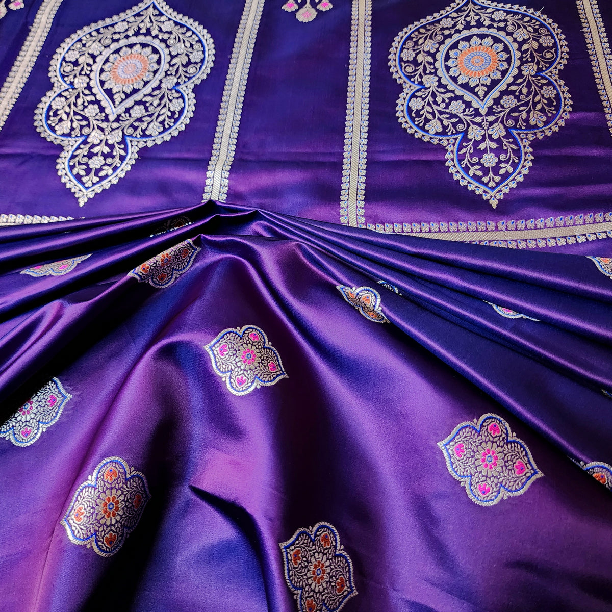 Purple Banarasi Katan Silk Saree with Multicolor Meenakari