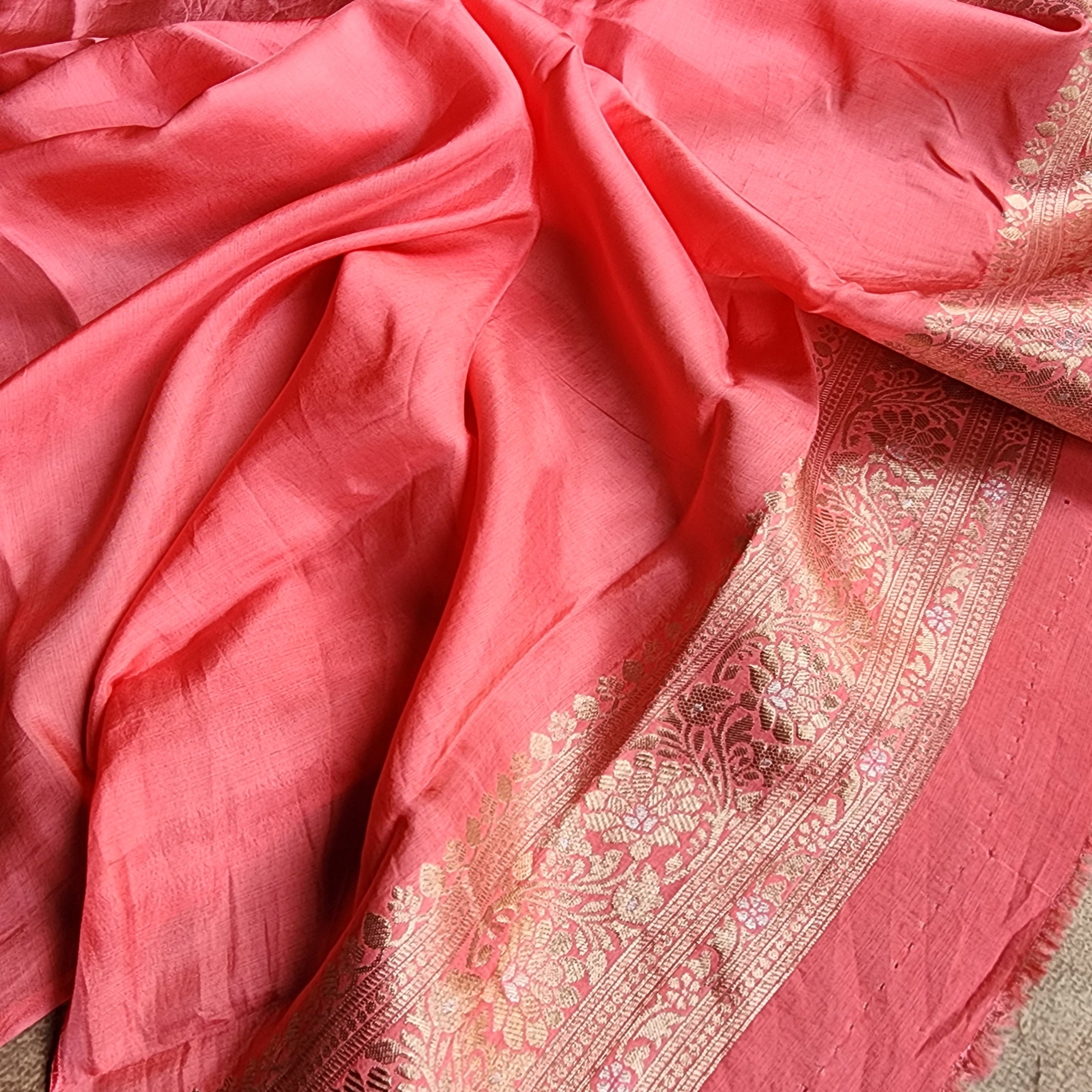 Blush Pink Mashru Katan Silk Saree