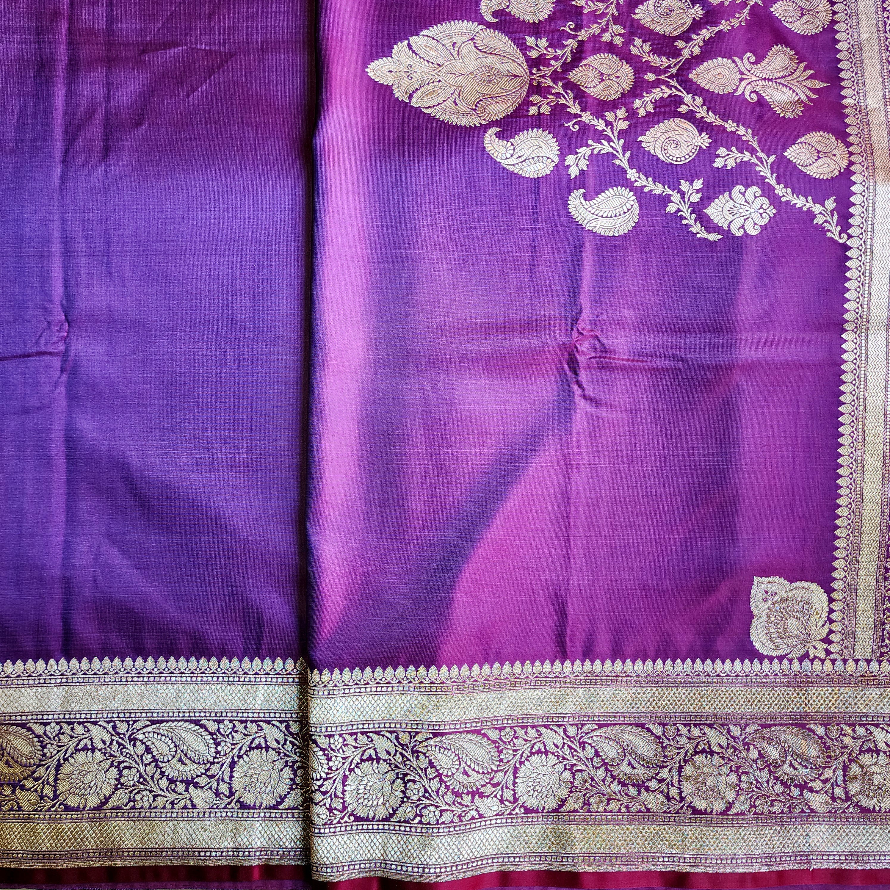 Dhoop Chhaon Deep Violet Banarasi Katan Silk Saree