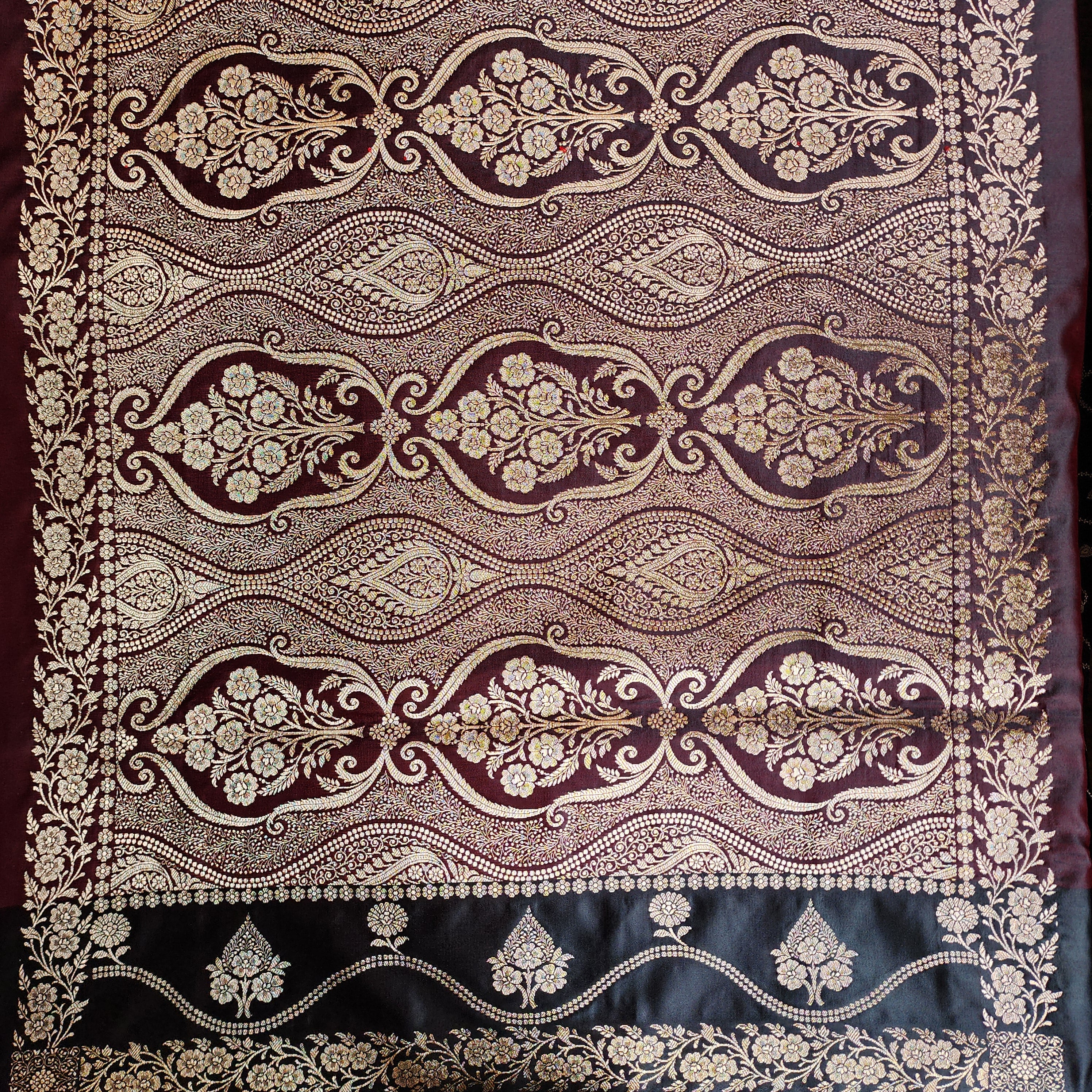 Dual-Tone Maroon Pure Banarasi Katan Silk Saree