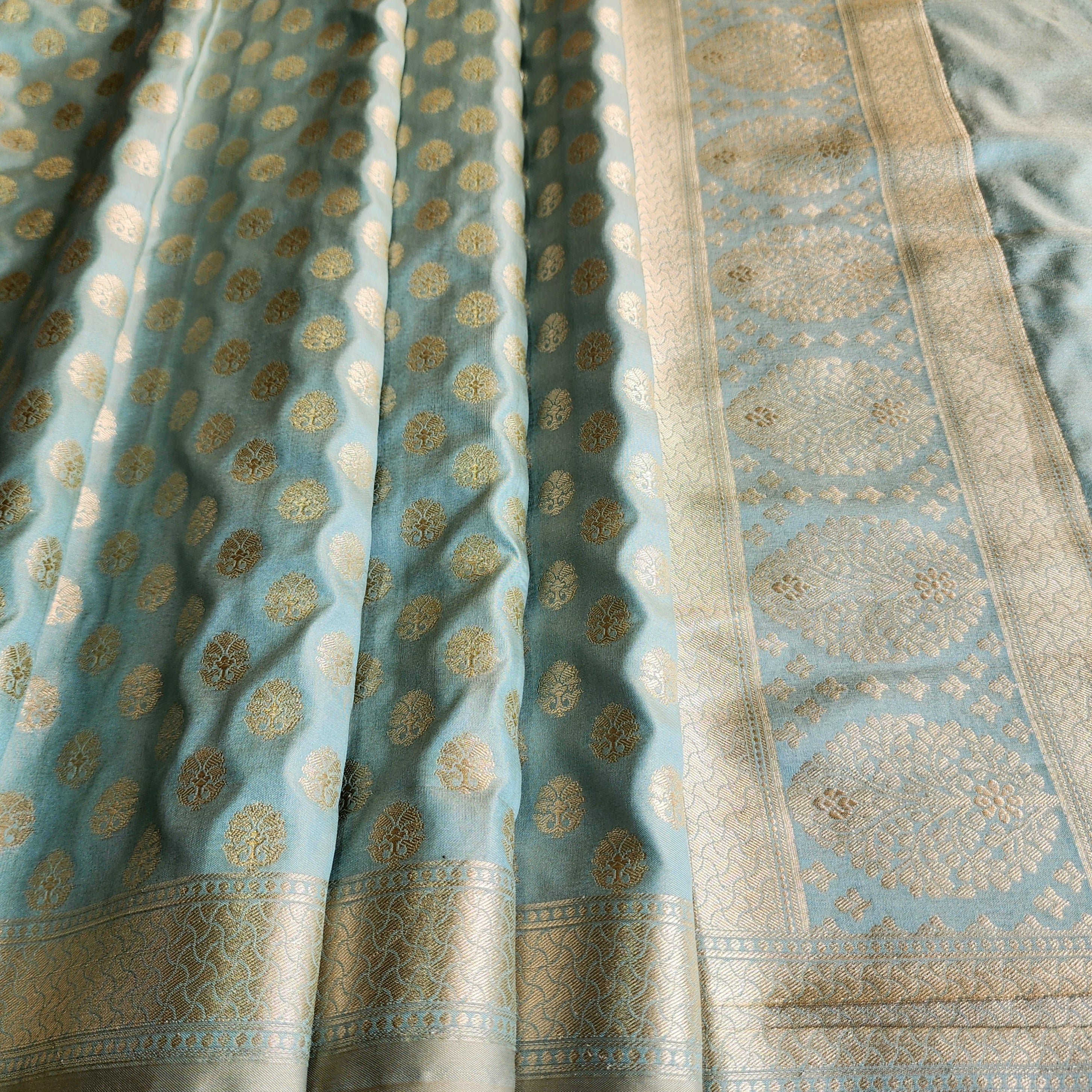 Dusty Mint Banarasi Dupatta with Soft Polka Dots