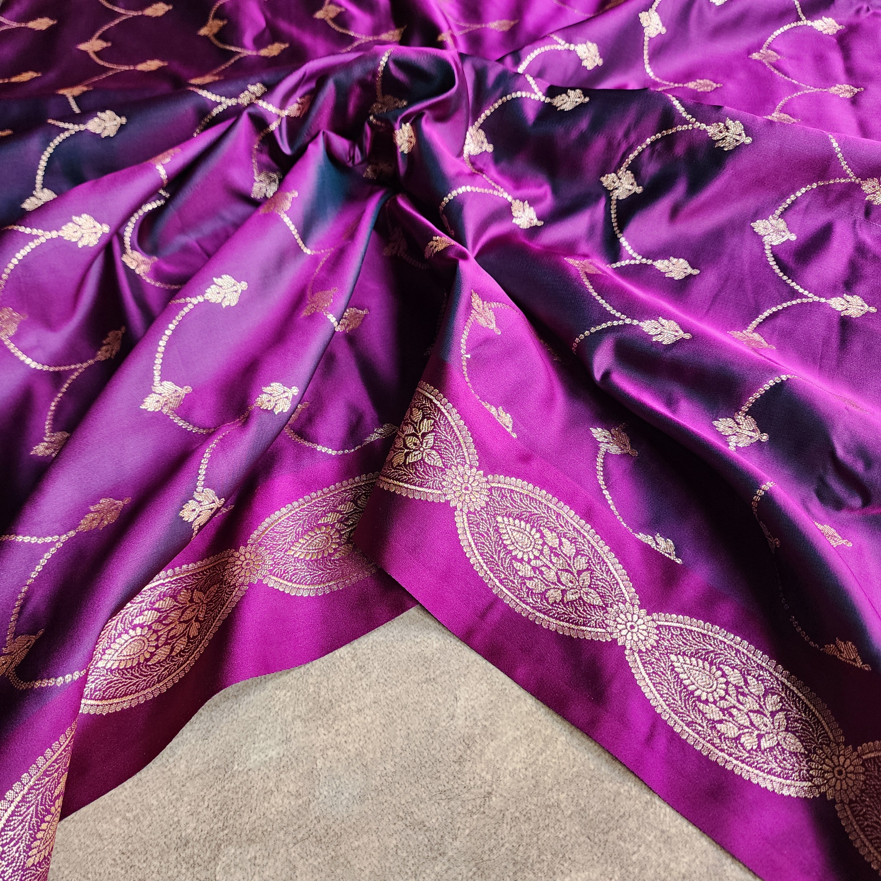 Rich Purple Pure Banarasi Katan Silk Saree with Gold Zari Weaving