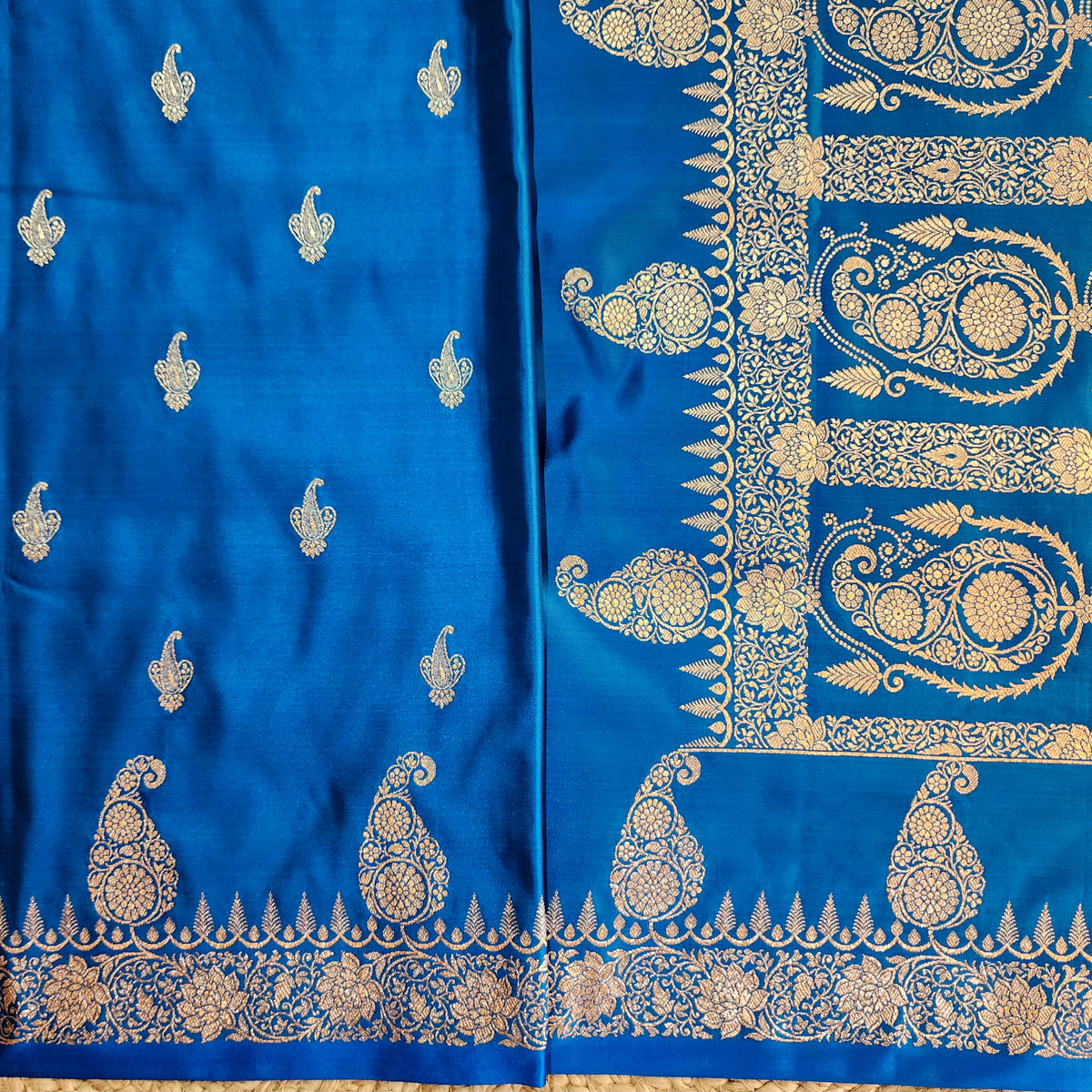 Royal Blue Paisley Katan Silk Saree with Gold Zari