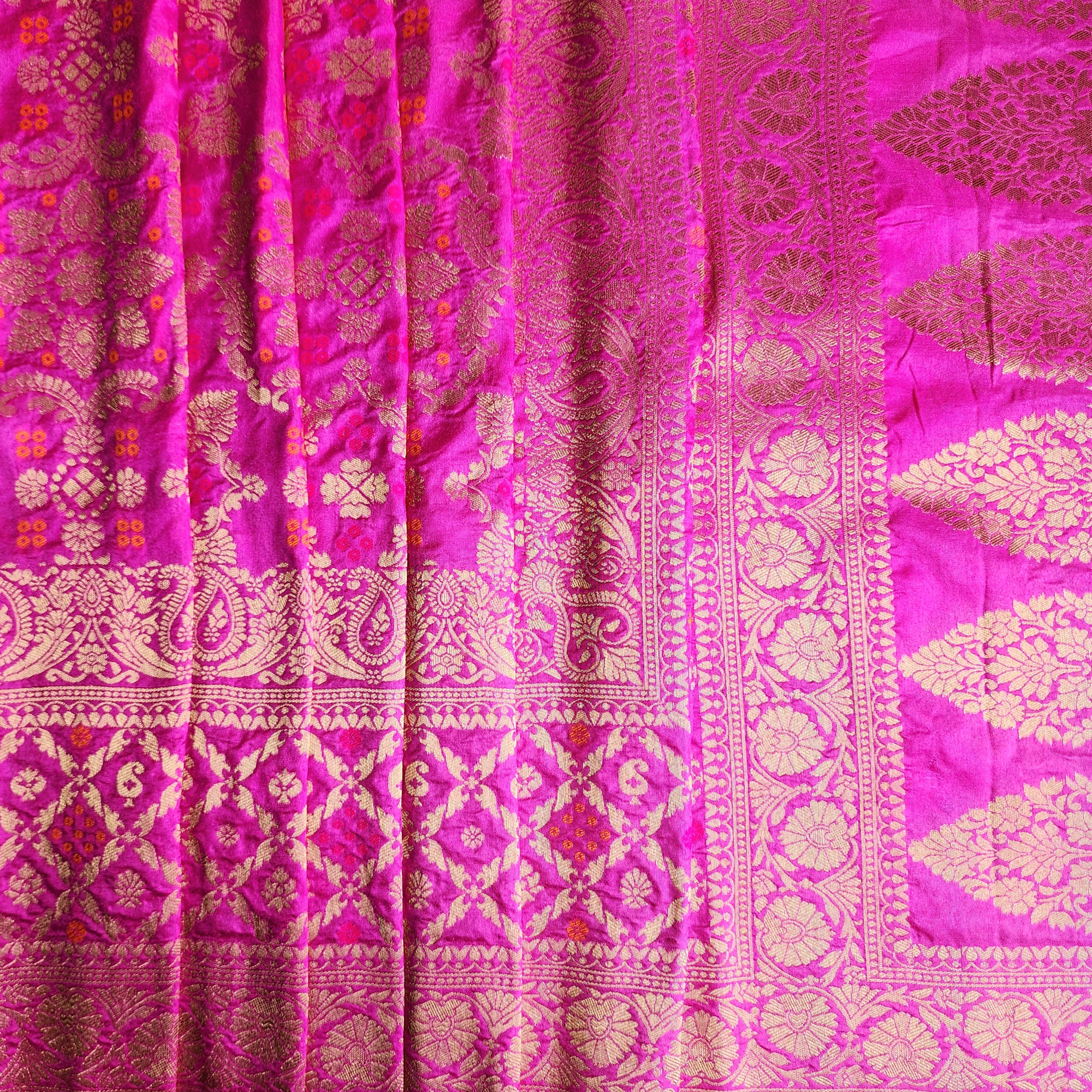 Orchid Purple Bandhani Dupatta with Floral and Geometric Zari Weave