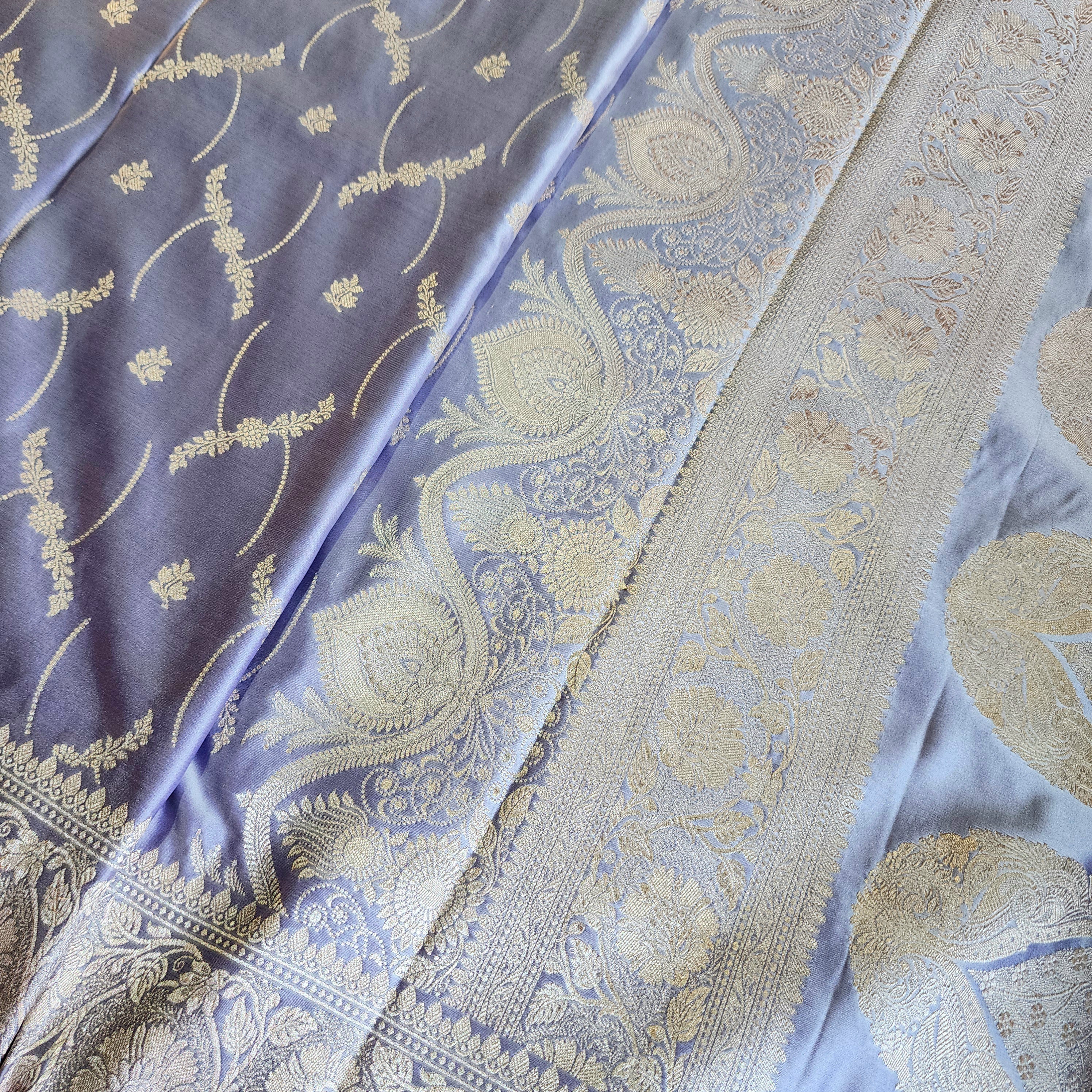 Pastel Lilac Banarasi Katan Silk Saree with Light Gold Zari weaving