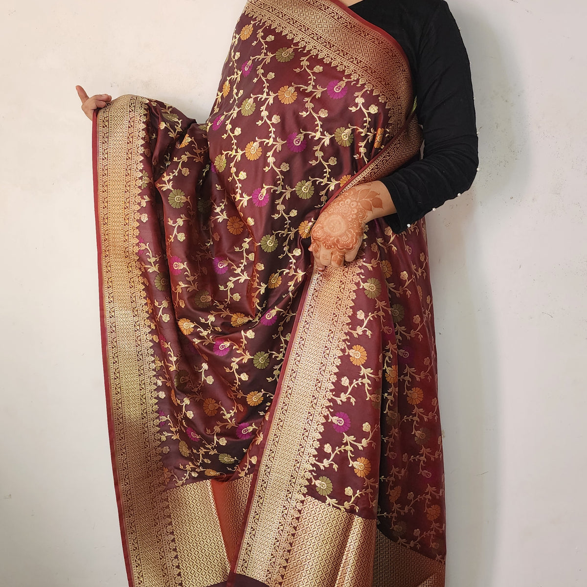 Banarasi Silk Floral Jaal Dupatta - Deep Burgundy