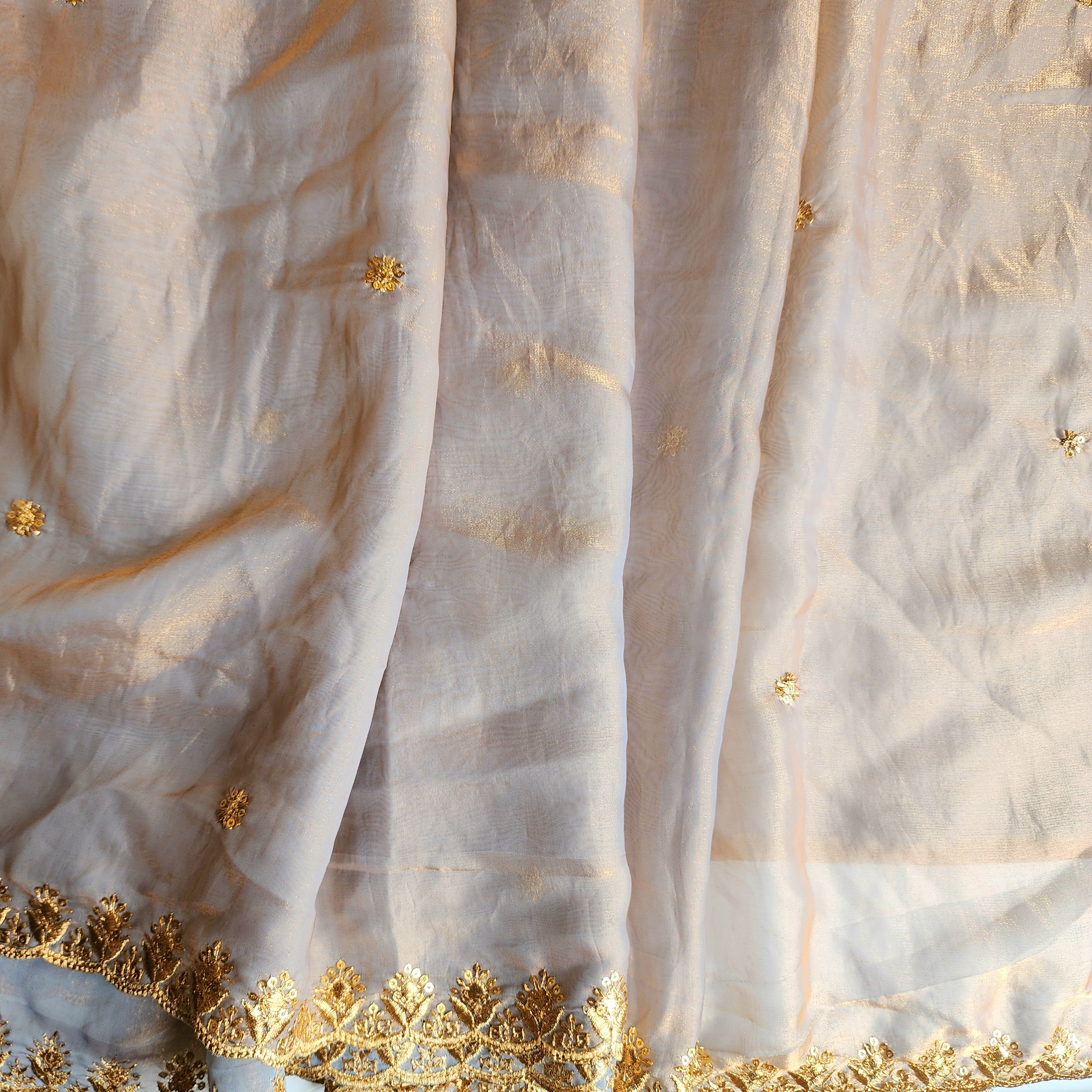 Smoky Taupe Gold Designer Tissue Silk Saree