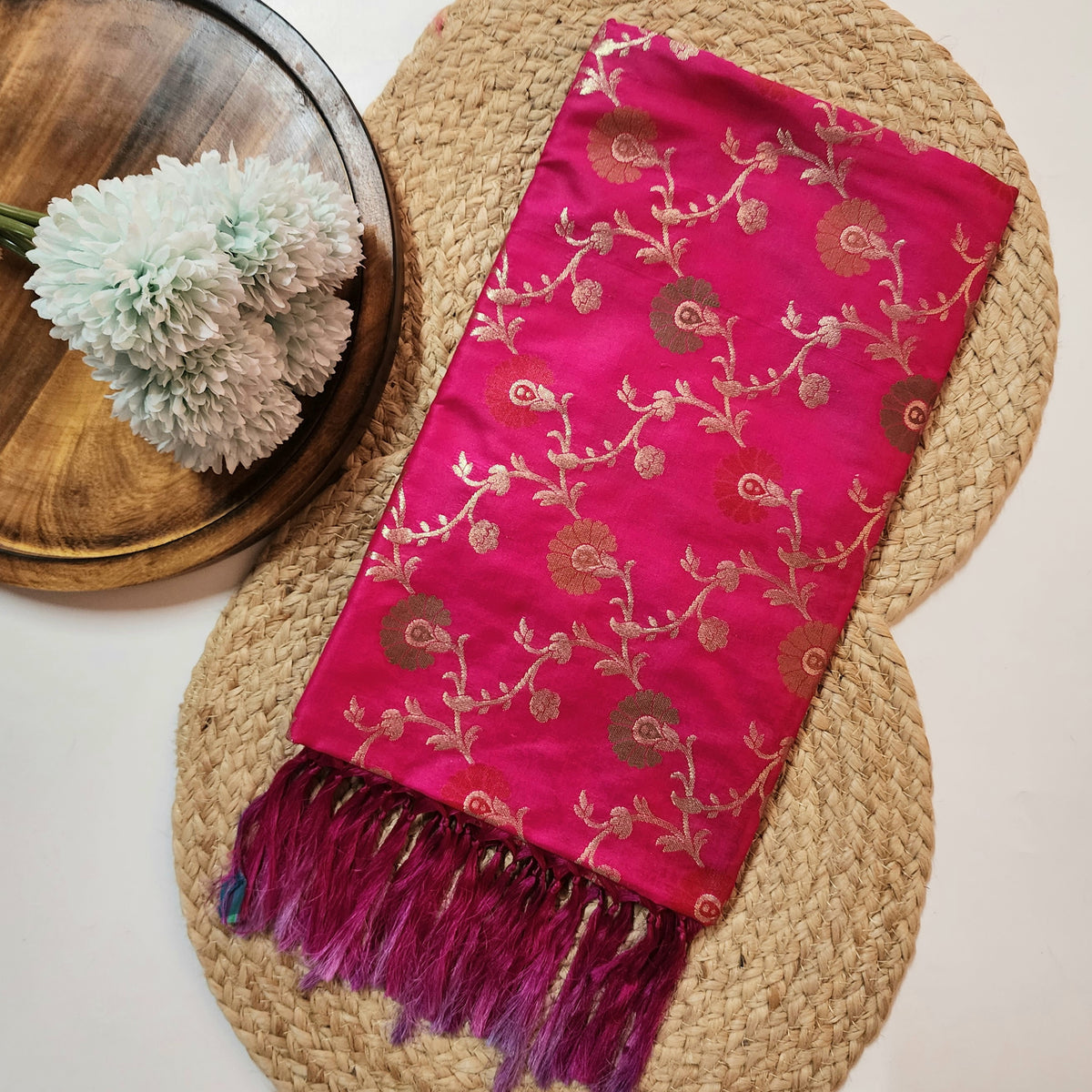 Banarasi Silk Floral Jaal Dupatta - Deep Fuchsia