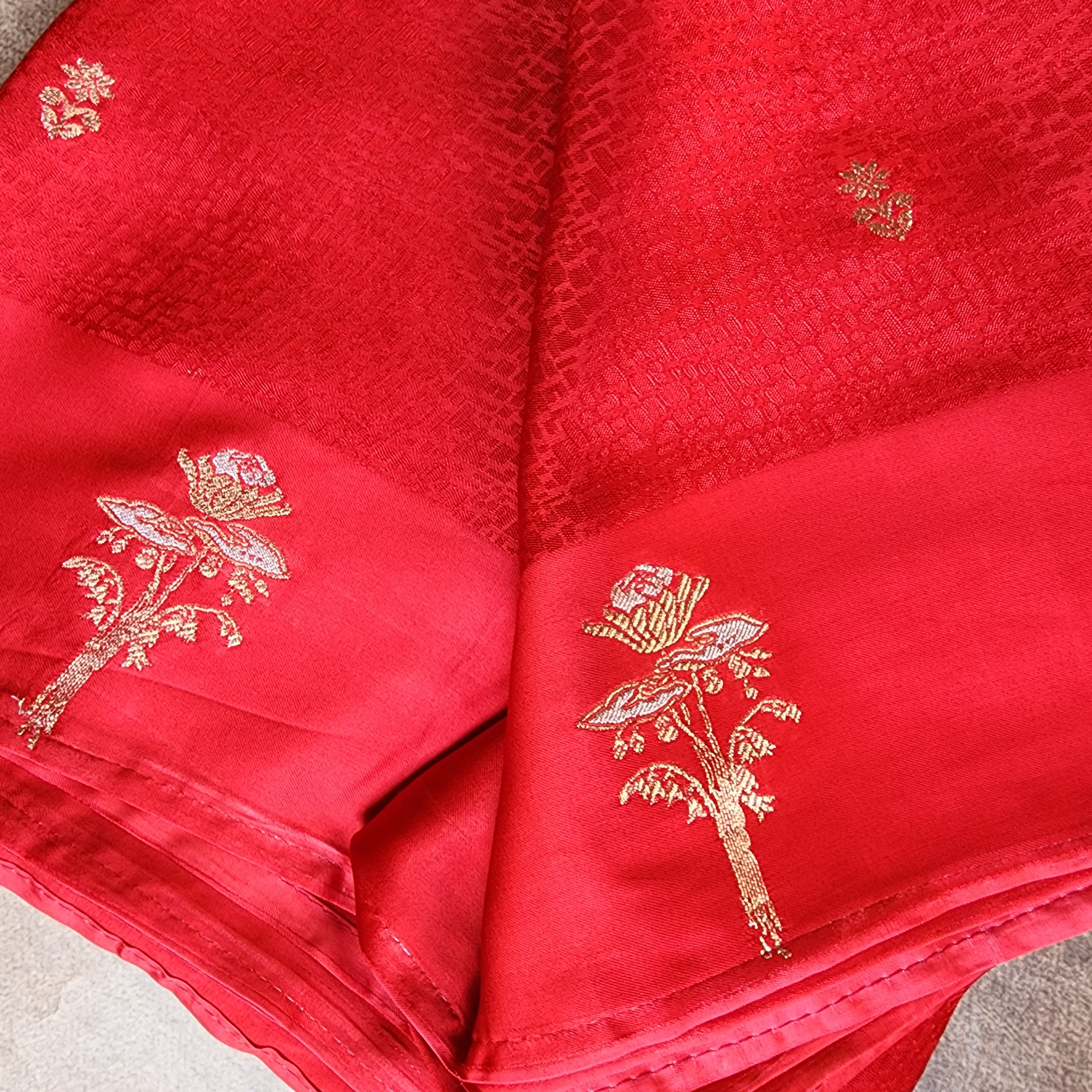Crimson Red Mashru Tanchoi Saree with Gold Zari