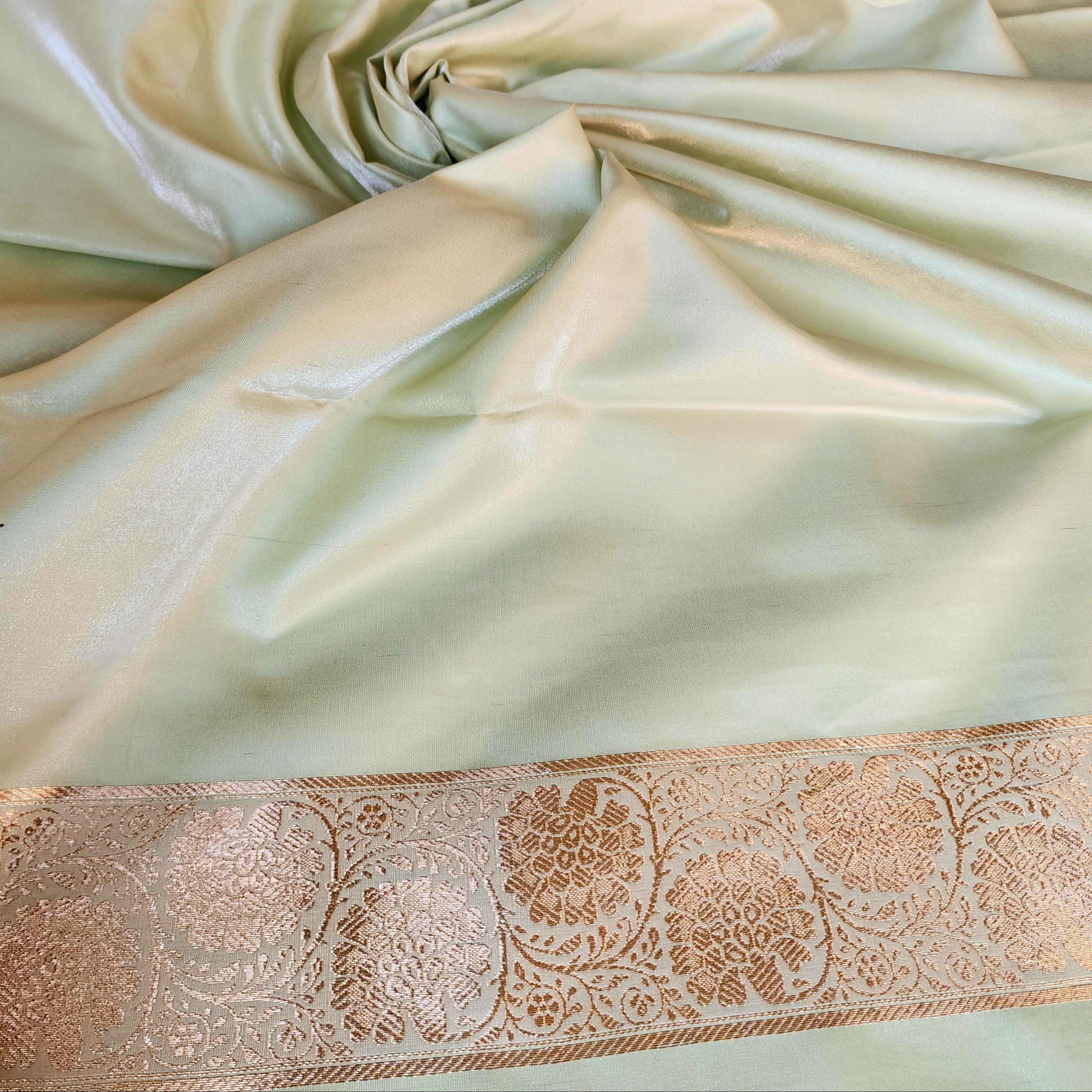 Rich Mint Green Banarasi Silk Saree with Gold Zari Weaving