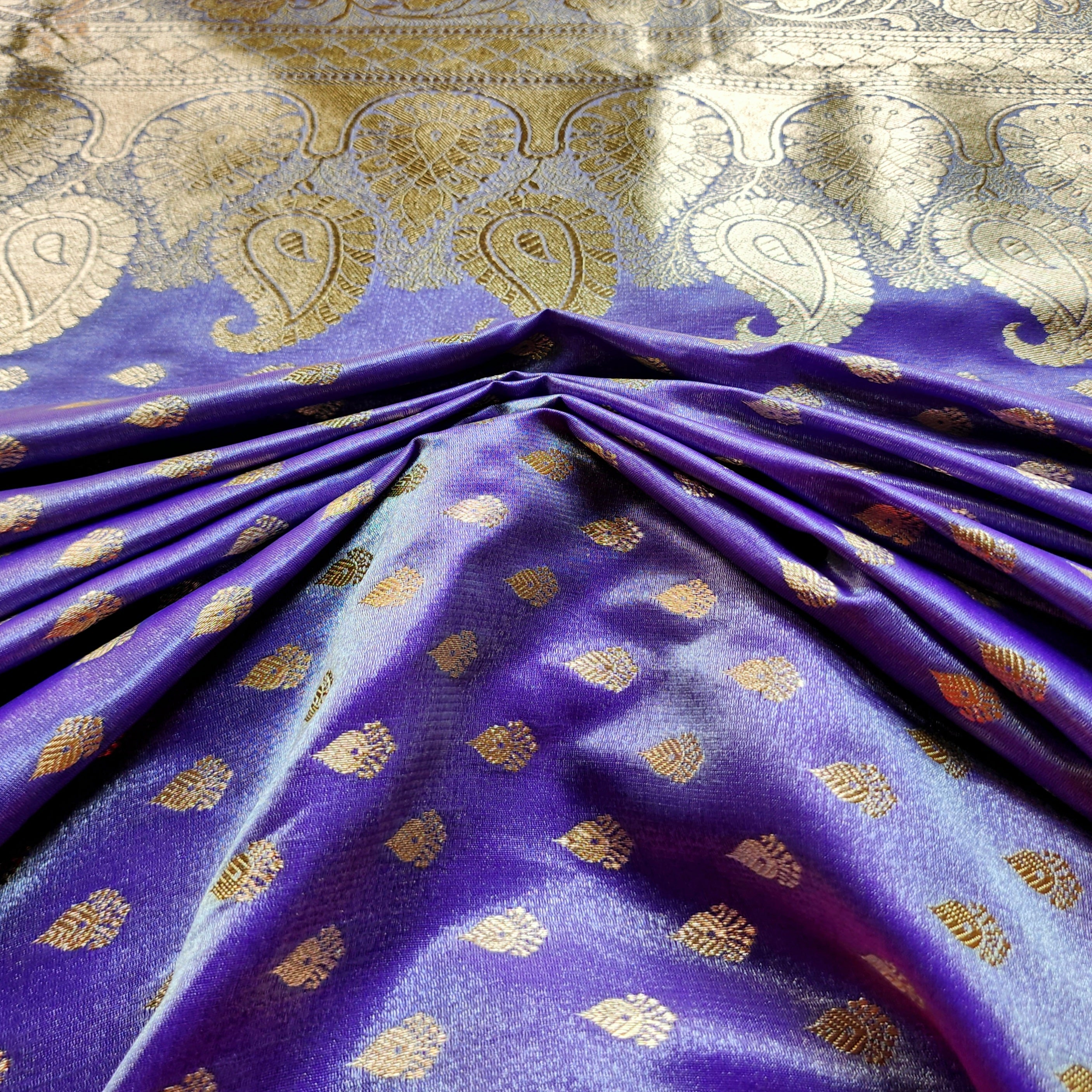 Rich Indigo Purple Banarasi Silk Saree with Gold Zari Weaving