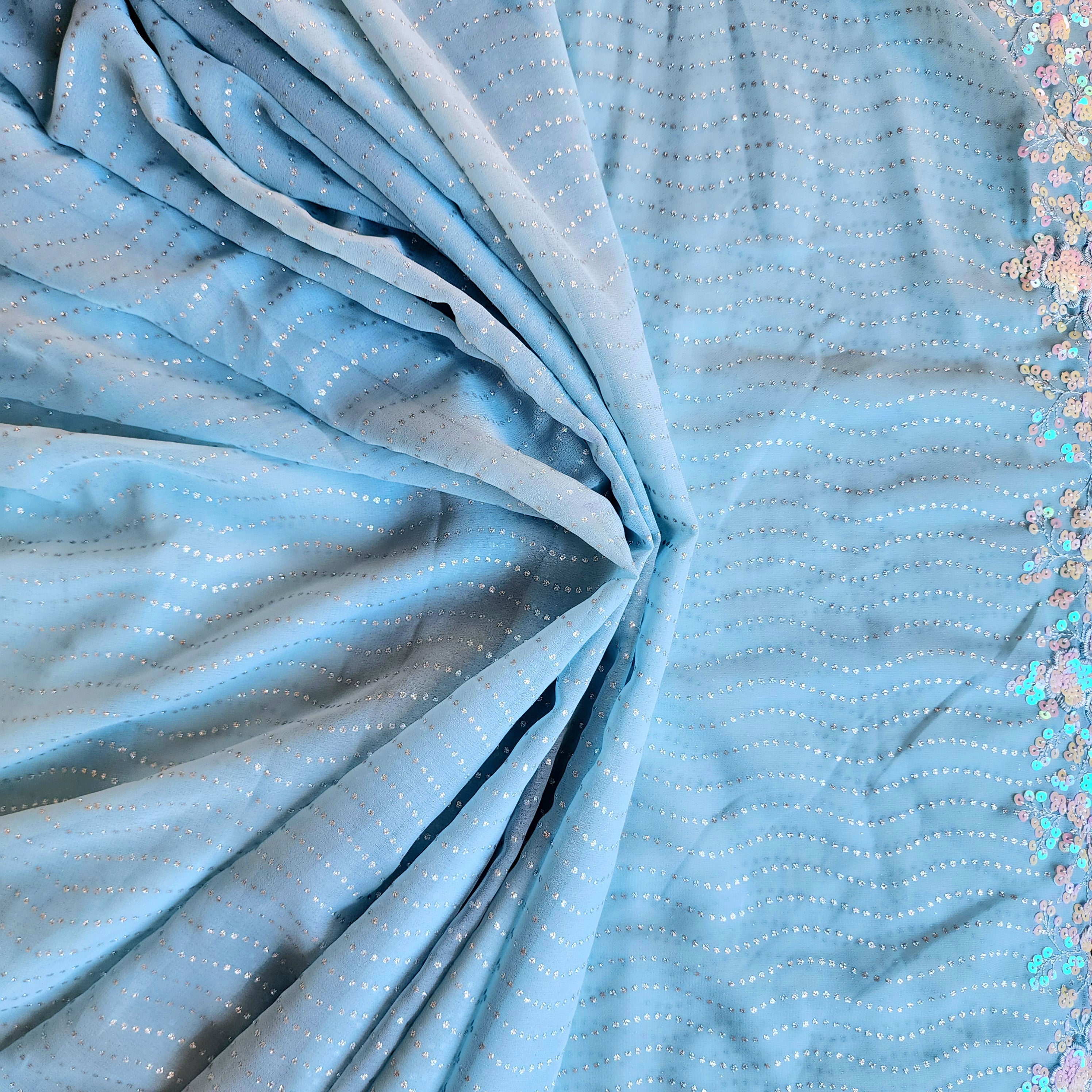 Soft Blue Designer Chiffon Silk Saree