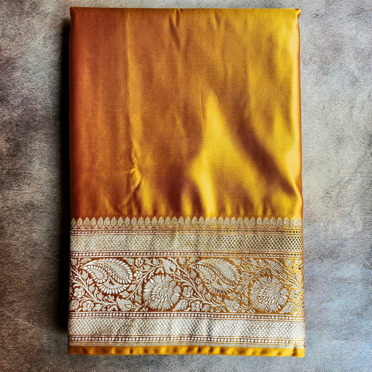 Rich Orange Pure Banarasi Katan Silk Saree with light Gold Zari Weaving