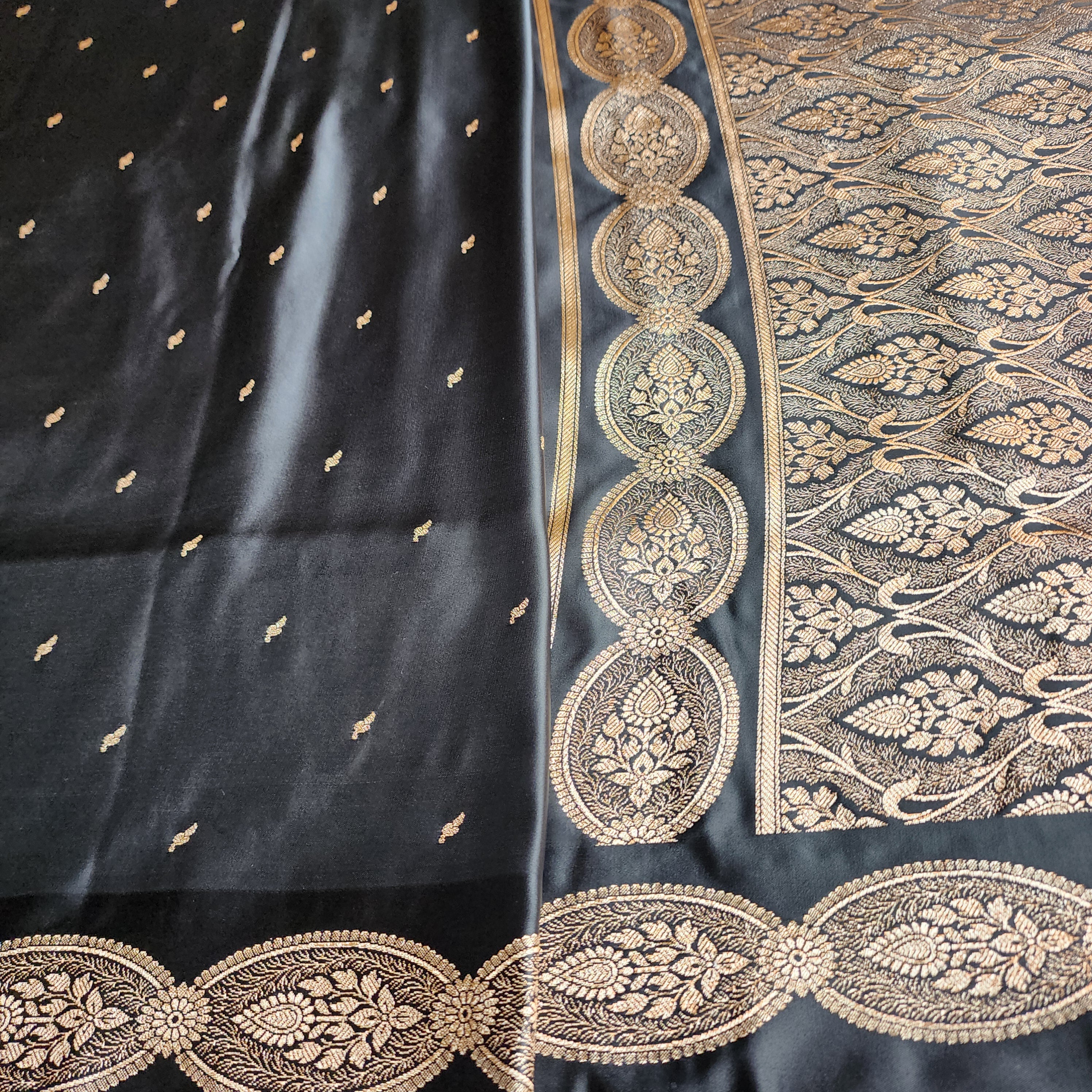 Black Pure Banarasi Katan Silk Saree with Gold Zari Weaving