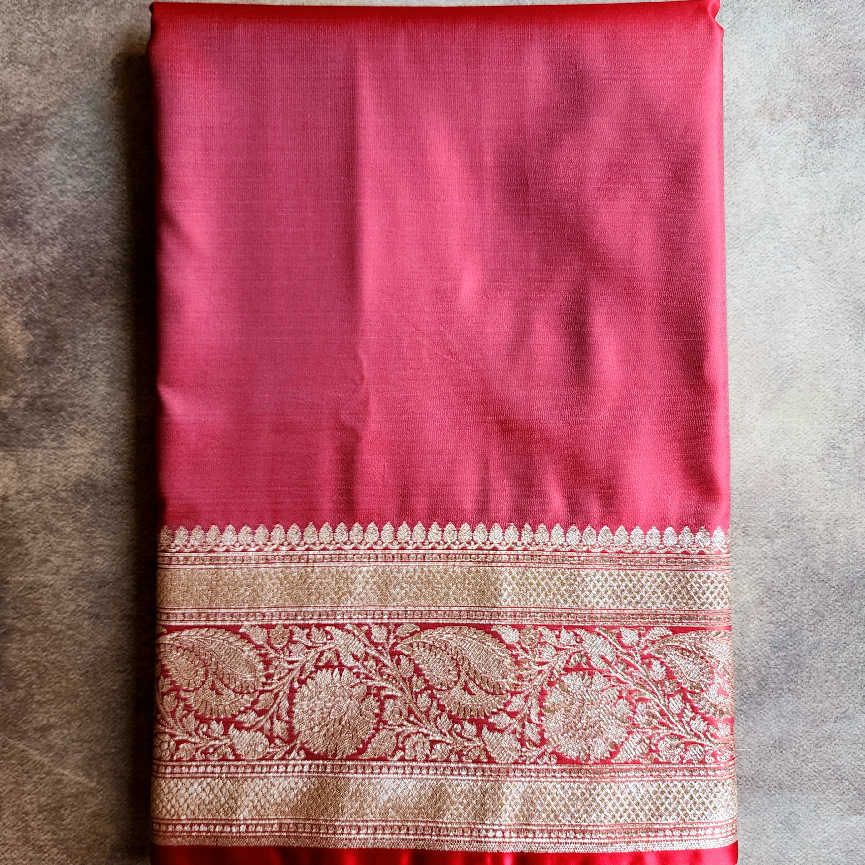 Rich Rose Pink Pure Banarasi Katan Silk Saree with light Gold Zari Weaving