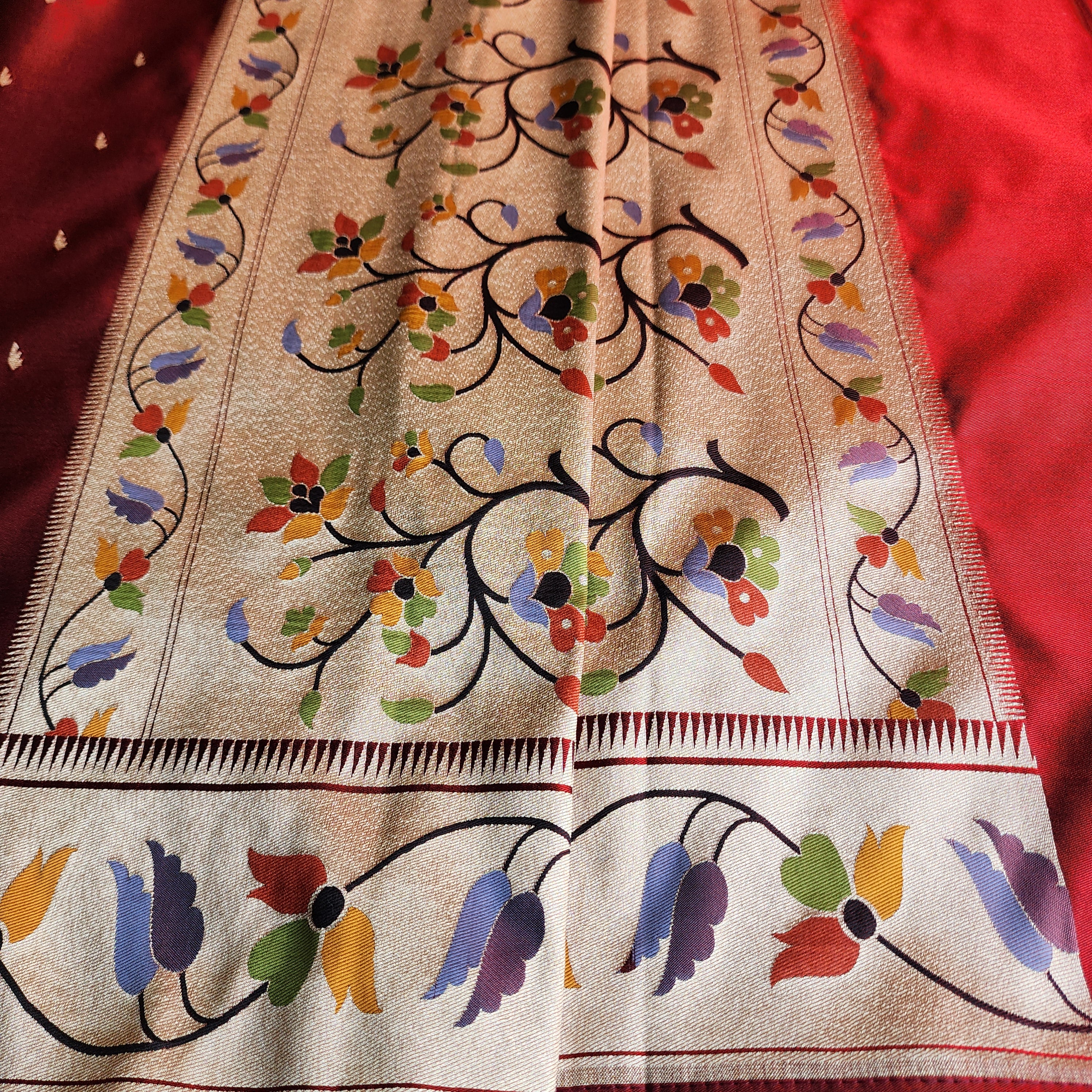 Raahi - Maroon Paithani Silk Saree with Stitched Blouse